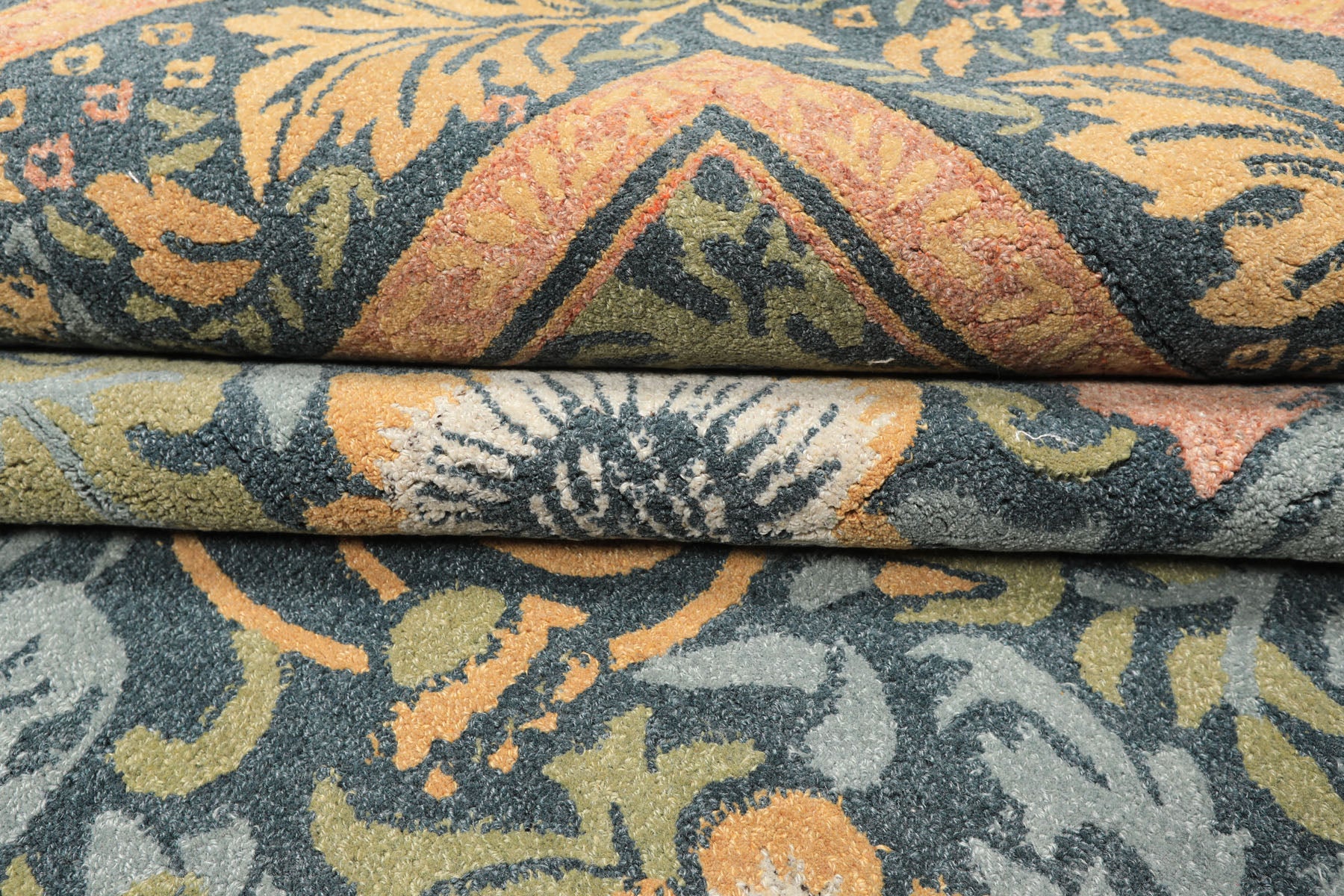 Multi Size Teal Aqua Peach Color Hand Hooked William Morris Wool Traditional Oriental Rug