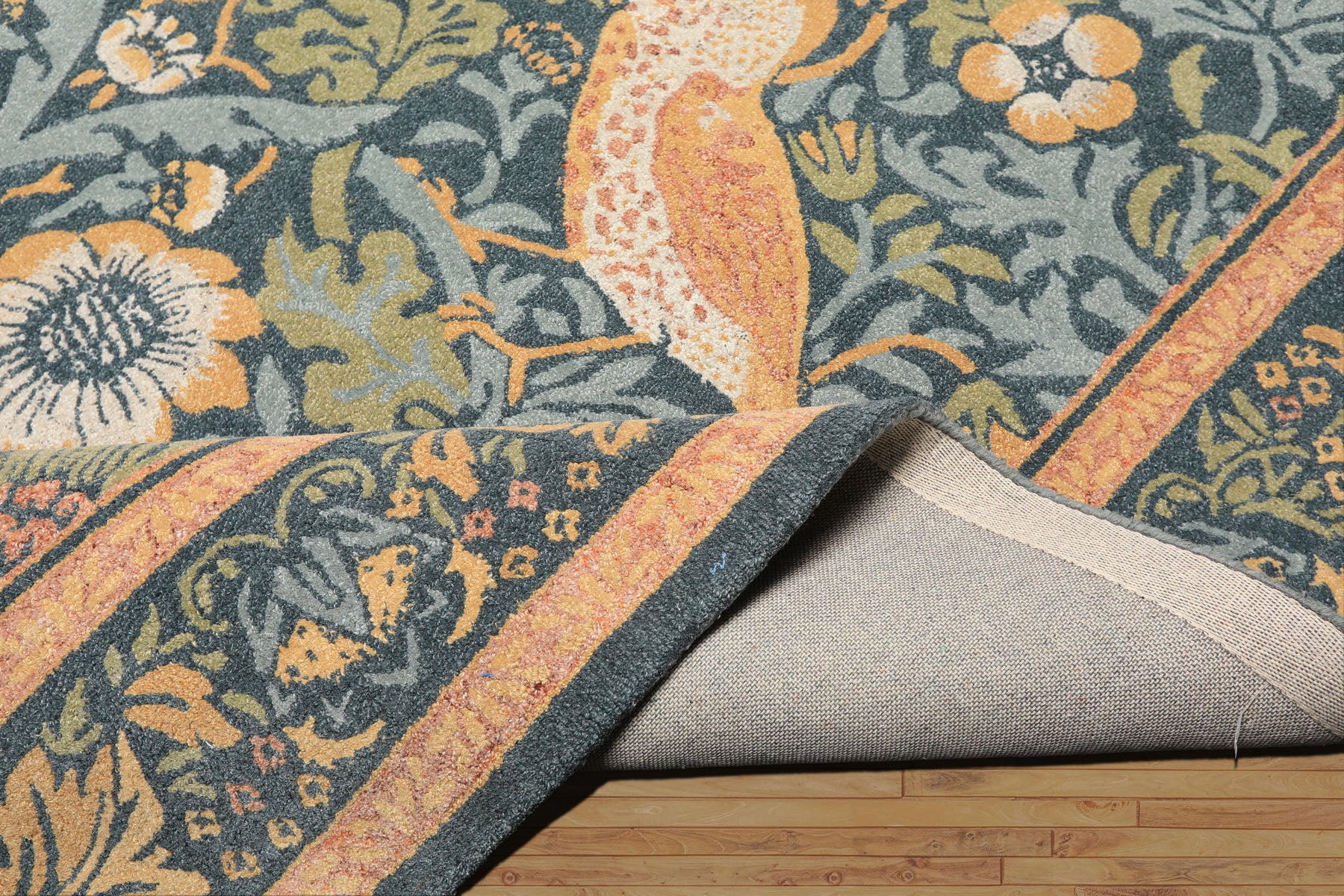 Multi Size Teal Aqua Peach Color Hand Hooked William Morris Wool Traditional Oriental Rug