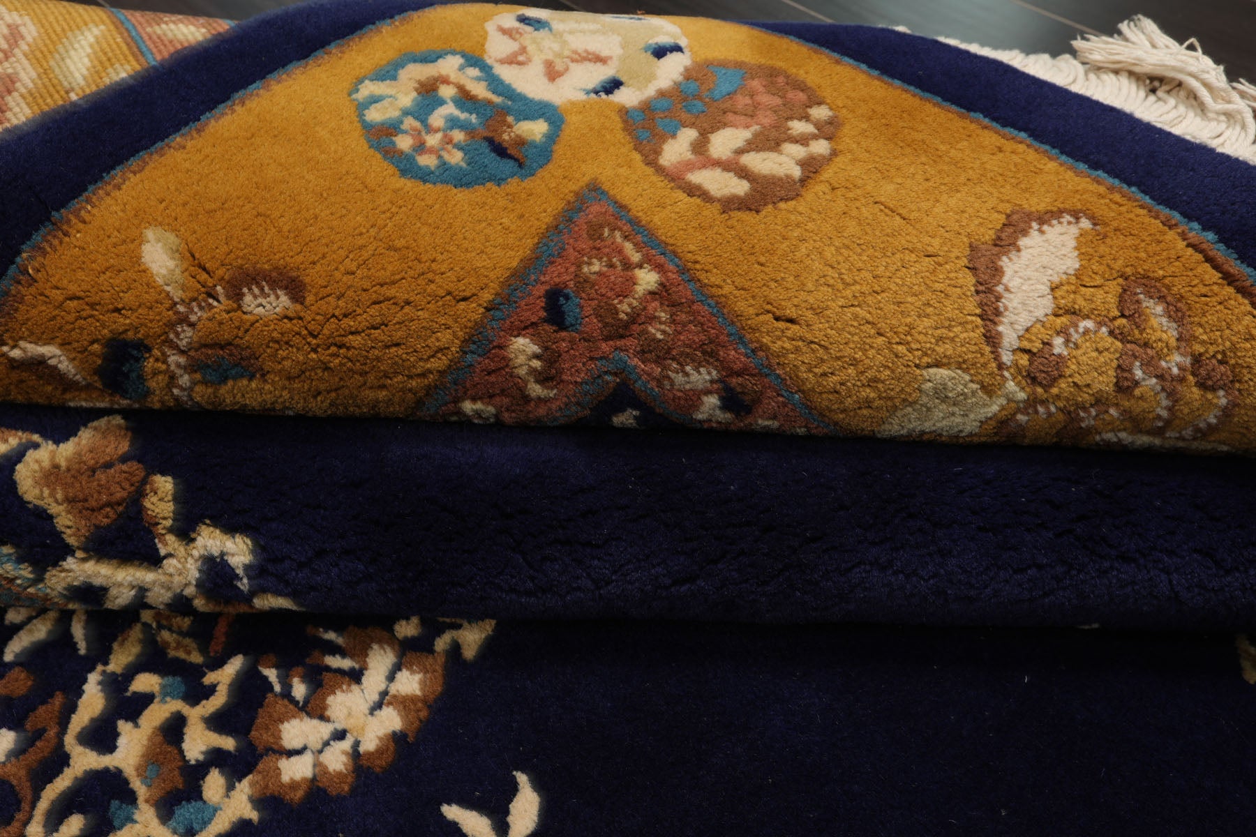 6x9 Navy, Gold, Ivory Color Hand Knotted Chinese Art Deco Wool Traditional Oriental Rug