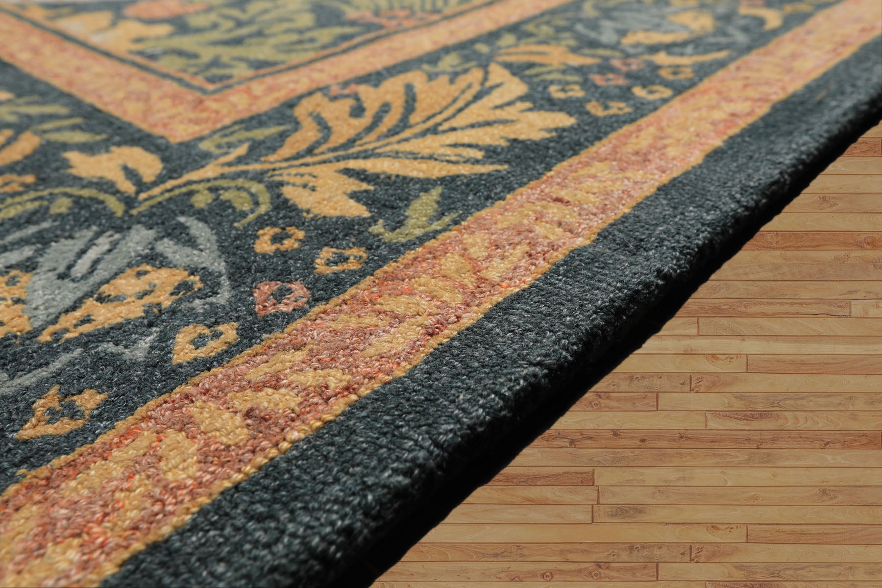 Multi Size Teal Aqua Peach Color Hand Hooked William Morris Wool Traditional Oriental Rug