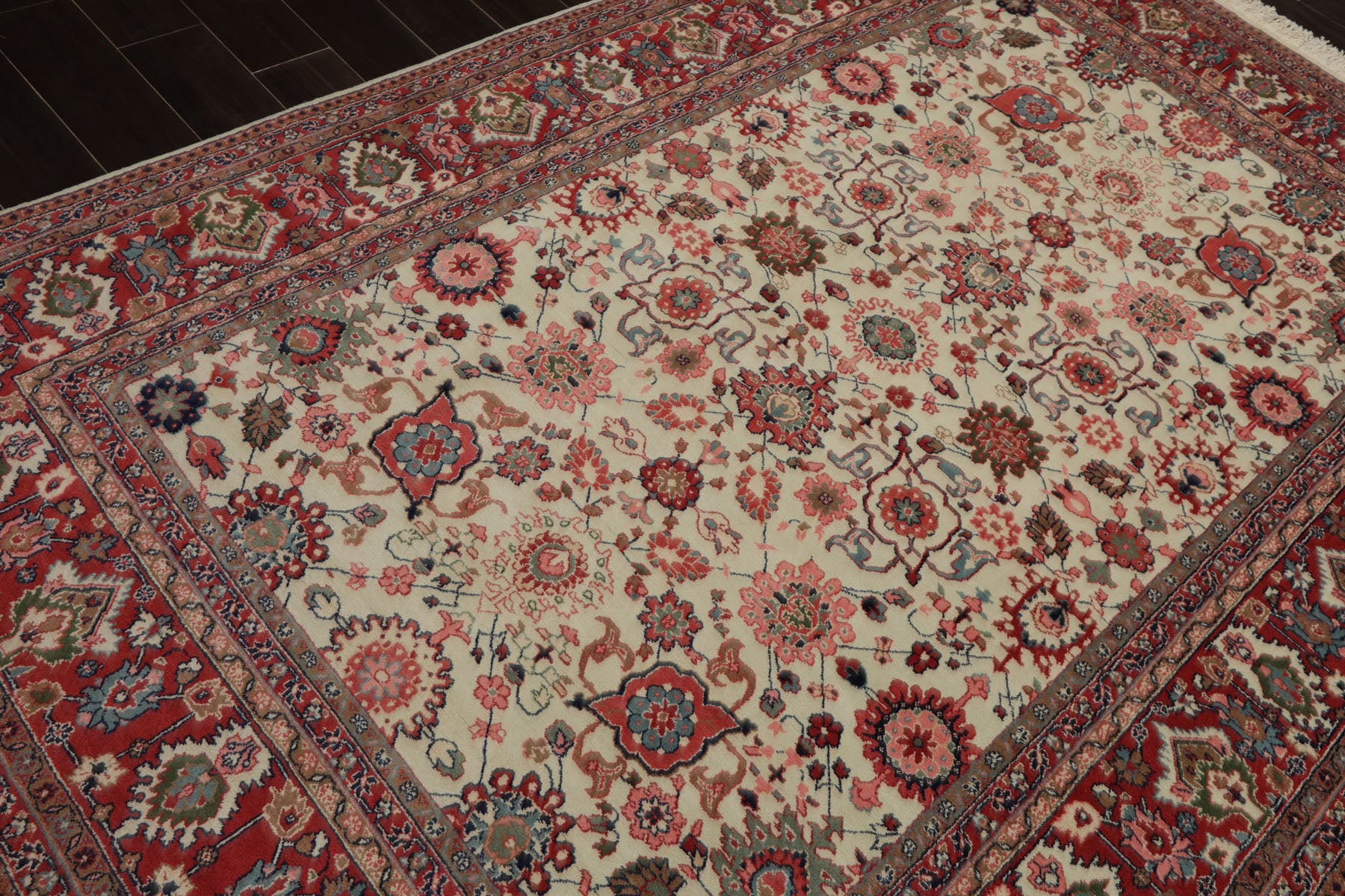 6x9 Ivory, Raspberry, Rose Color Hand Knotted Oushak New Zealand Wool Traditional Oriental Rug