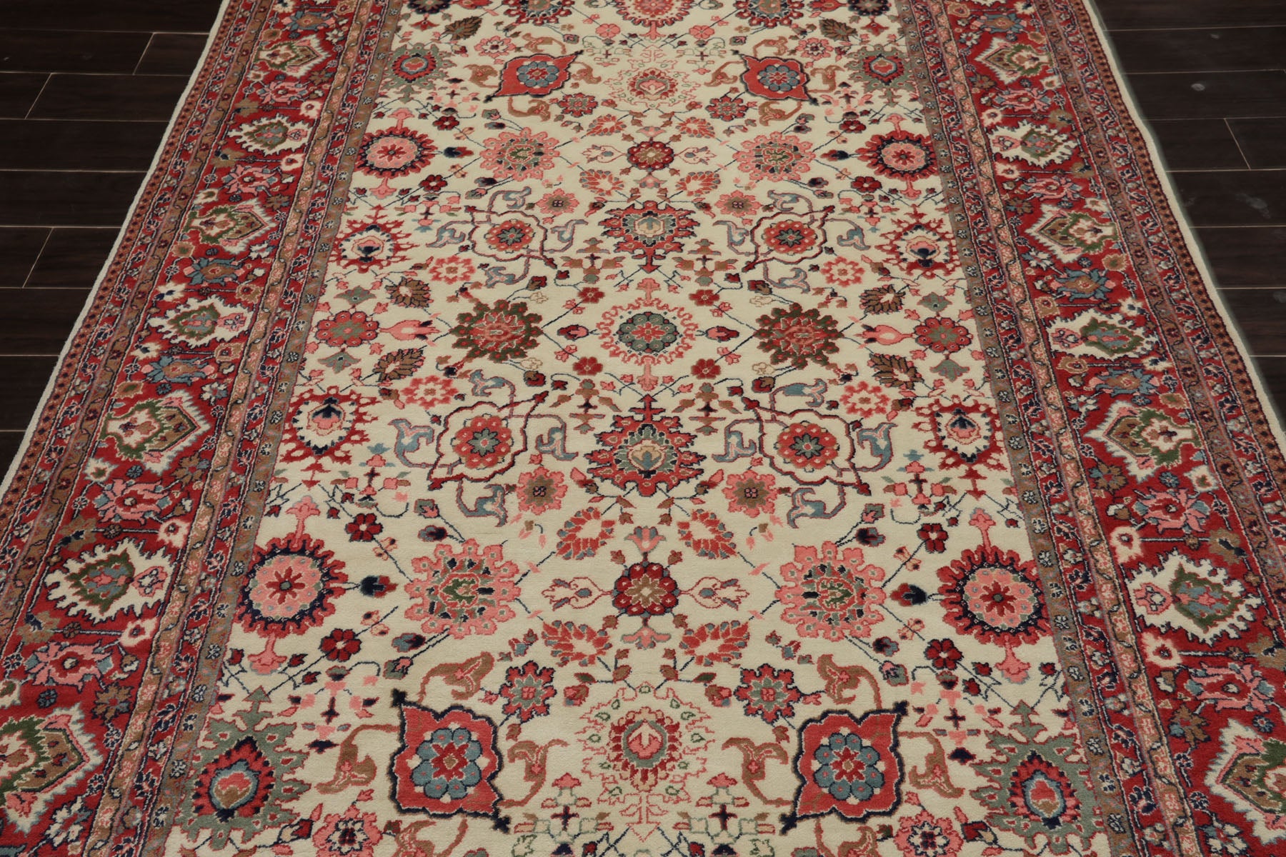 6x9 Ivory, Raspberry, Rose Color Hand Knotted Oushak New Zealand Wool Traditional Oriental Rug