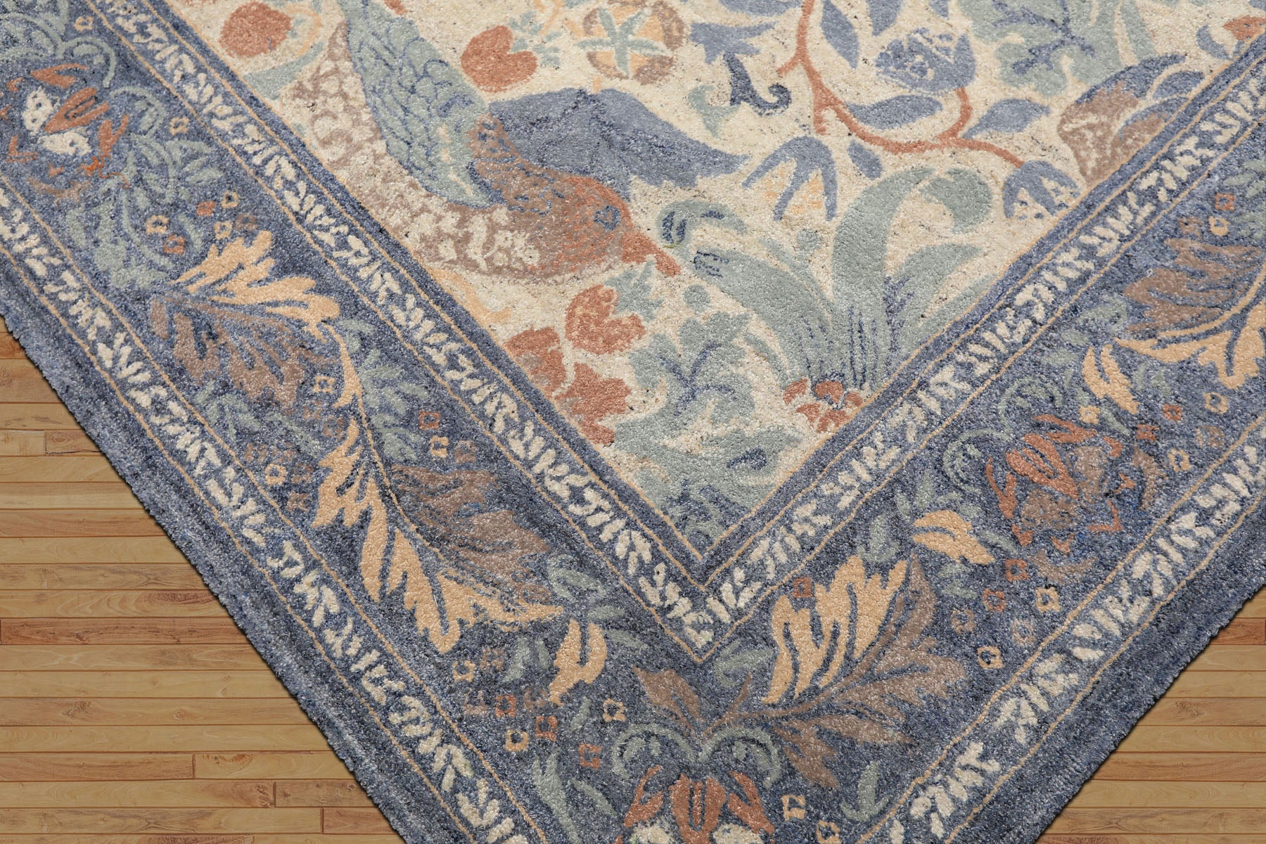 Multi Size Ivory Blue Aqua Color Hand Hooked William Morris Wool Traditional Oriental Rug