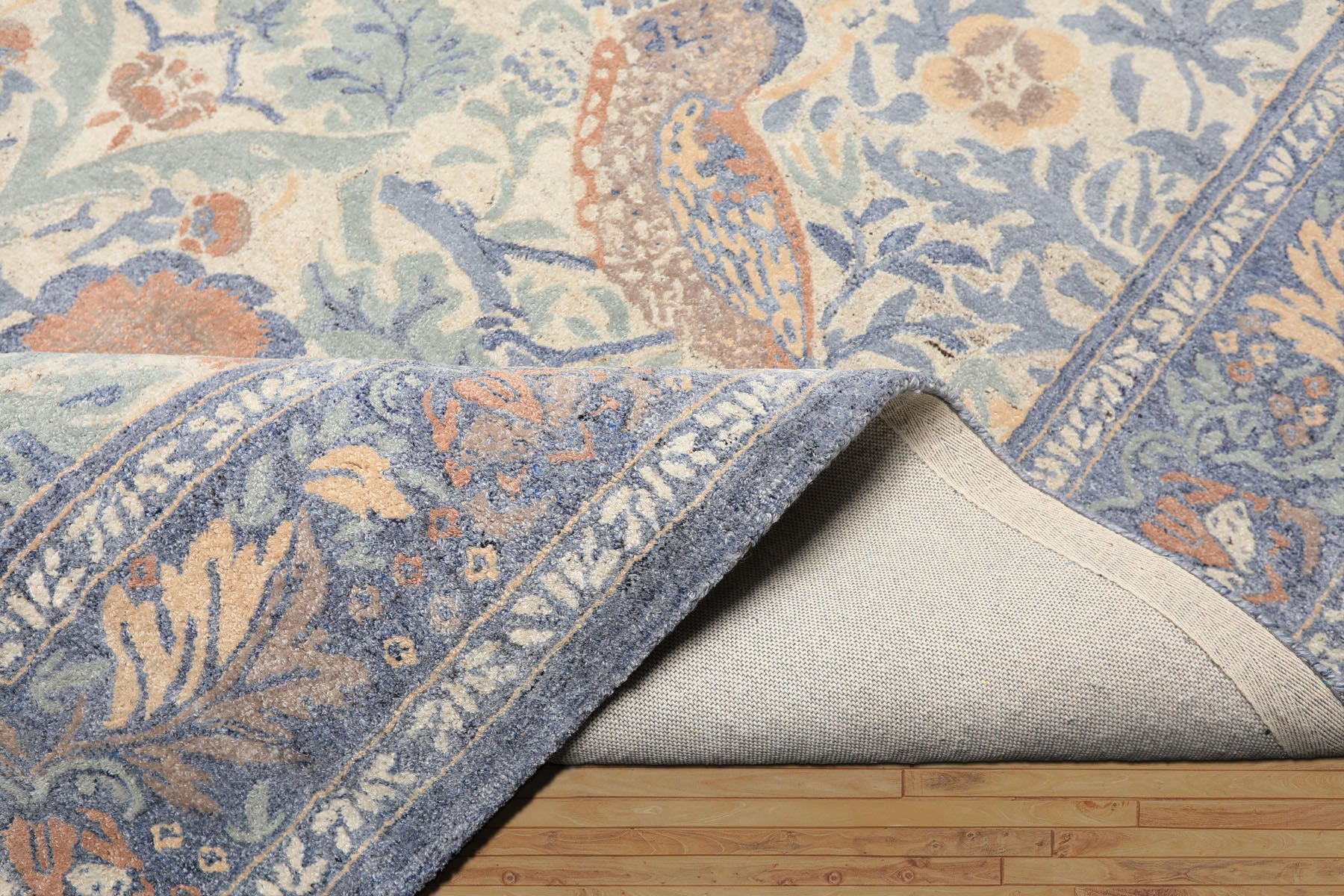 Multi Size Ivory Blue Aqua Color Hand Hooked William Morris Wool Traditional Oriental Rug