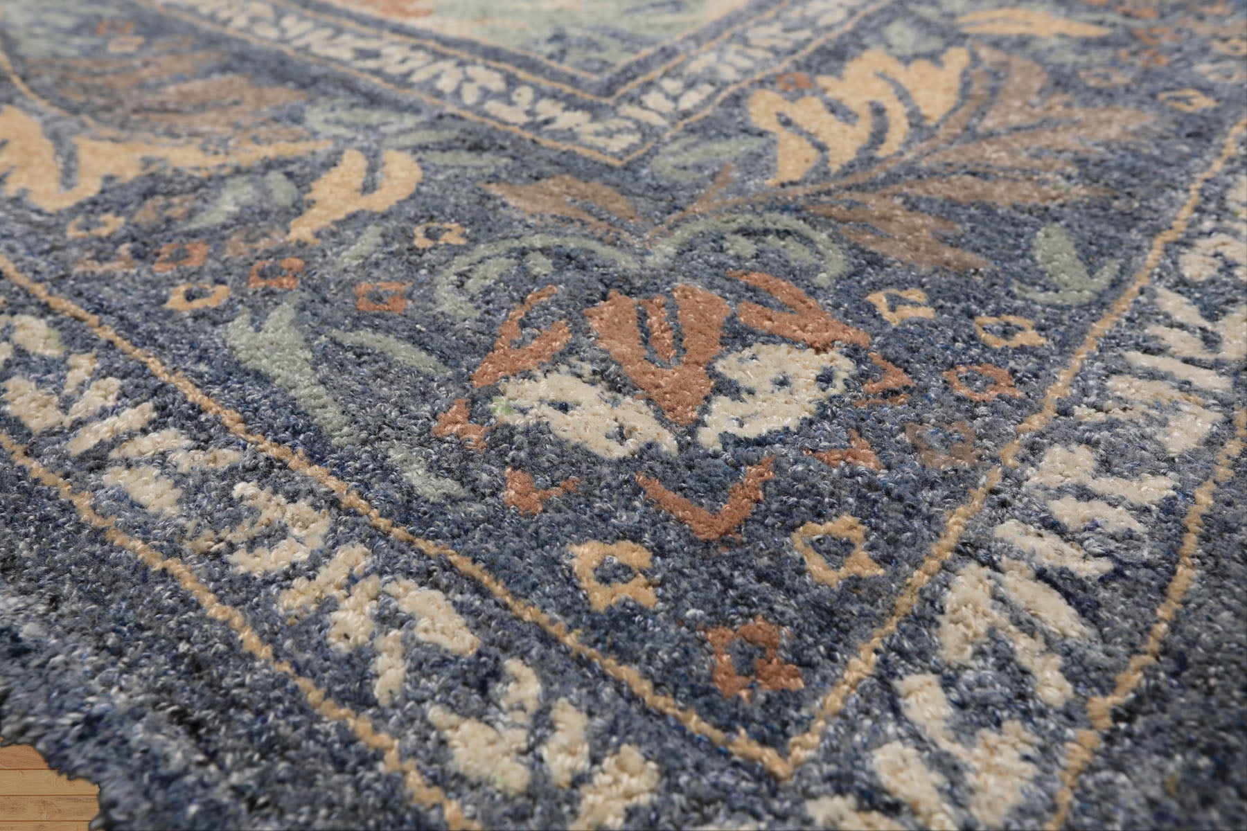 Multi Size Ivory Blue Aqua Color Hand Hooked William Morris Wool Traditional Oriental Rug
