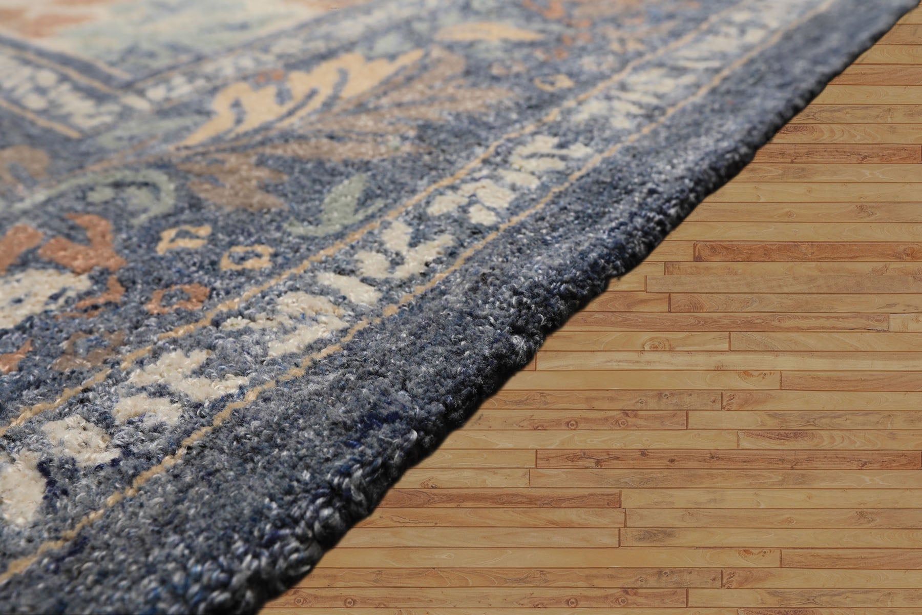 Multi Size Ivory Blue Aqua Color Hand Hooked William Morris Wool Traditional Oriental Rug