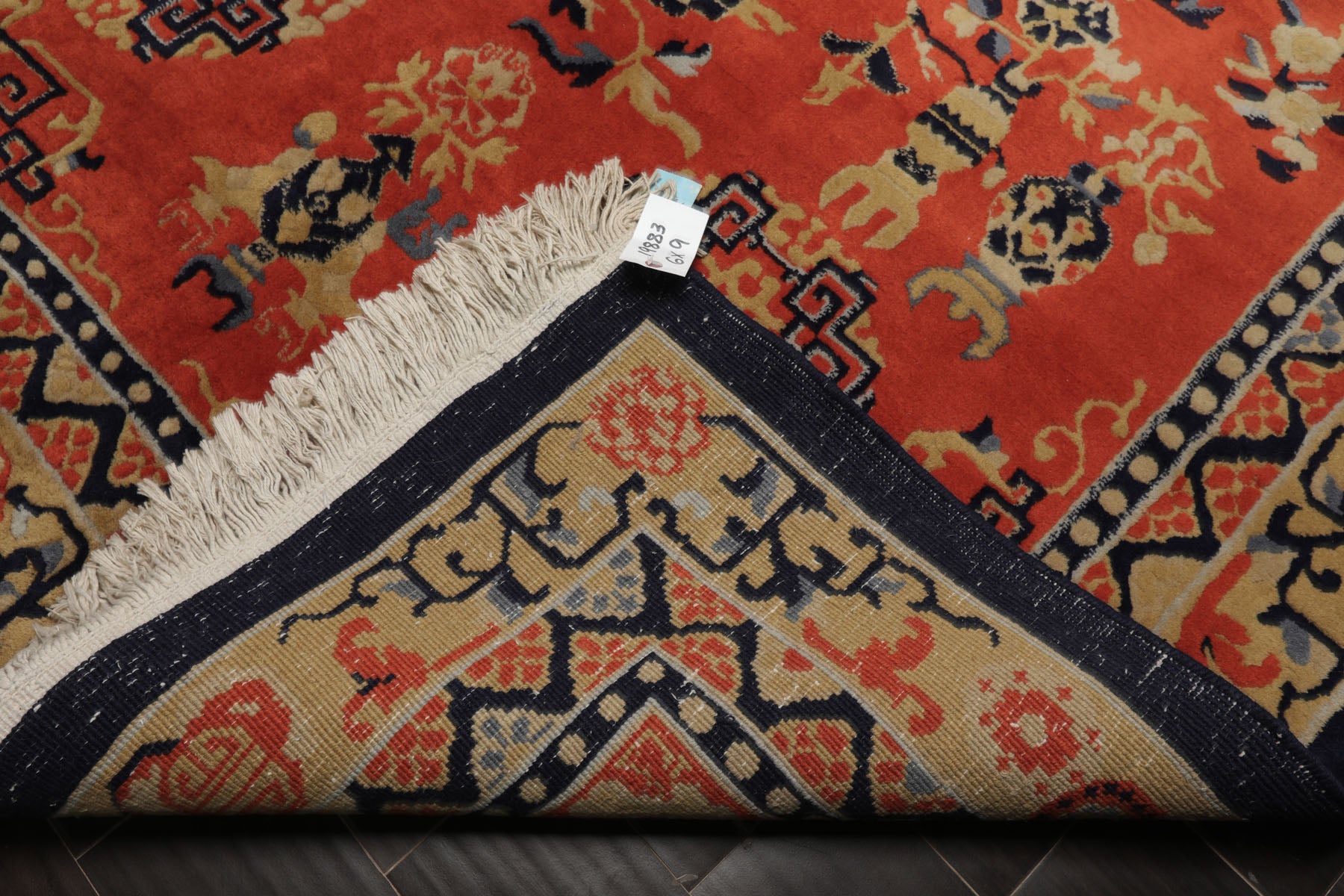 6x9 Orange, Navy, Gold Color Hand Knotted Chinese Art Deco New Zealand Wool Traditional Oriental Rug