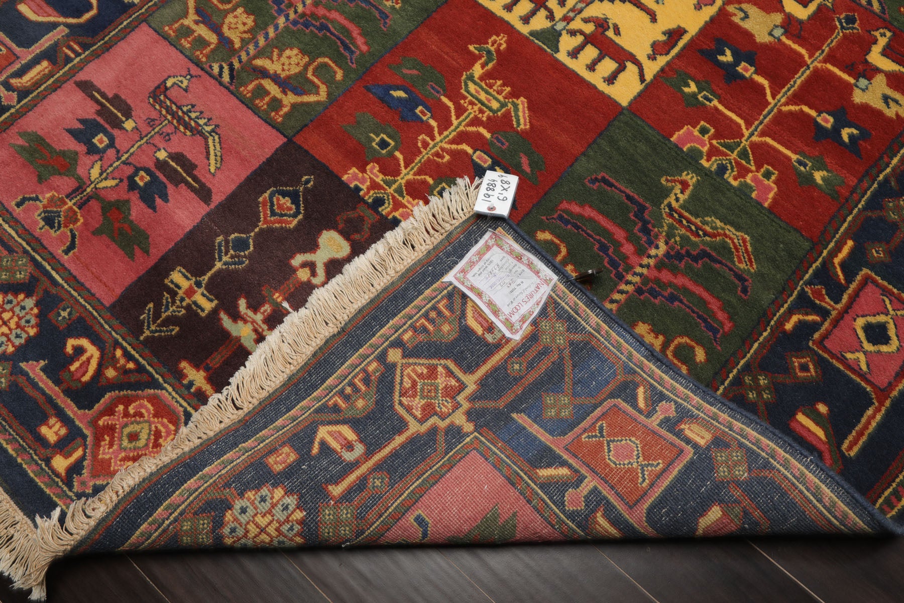 6x8 Green, Pink, Gold Color Hand Knotted Gabbeh Wool Pictorial Oriental Rug