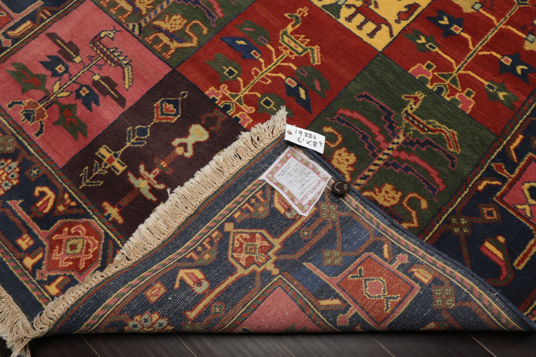6x8 Green, Pink, Gold Color Hand Knotted Gabbeh Wool Pictorial Oriental Rug