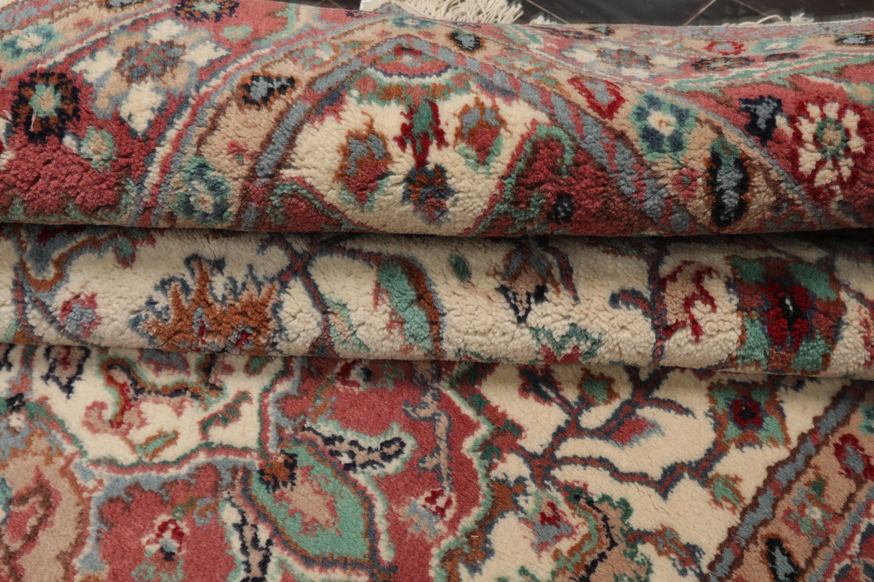 5x8 Ivory, Rose, Aqua Color Hand Knotted Tabriz Wool Traditional Oriental Rug