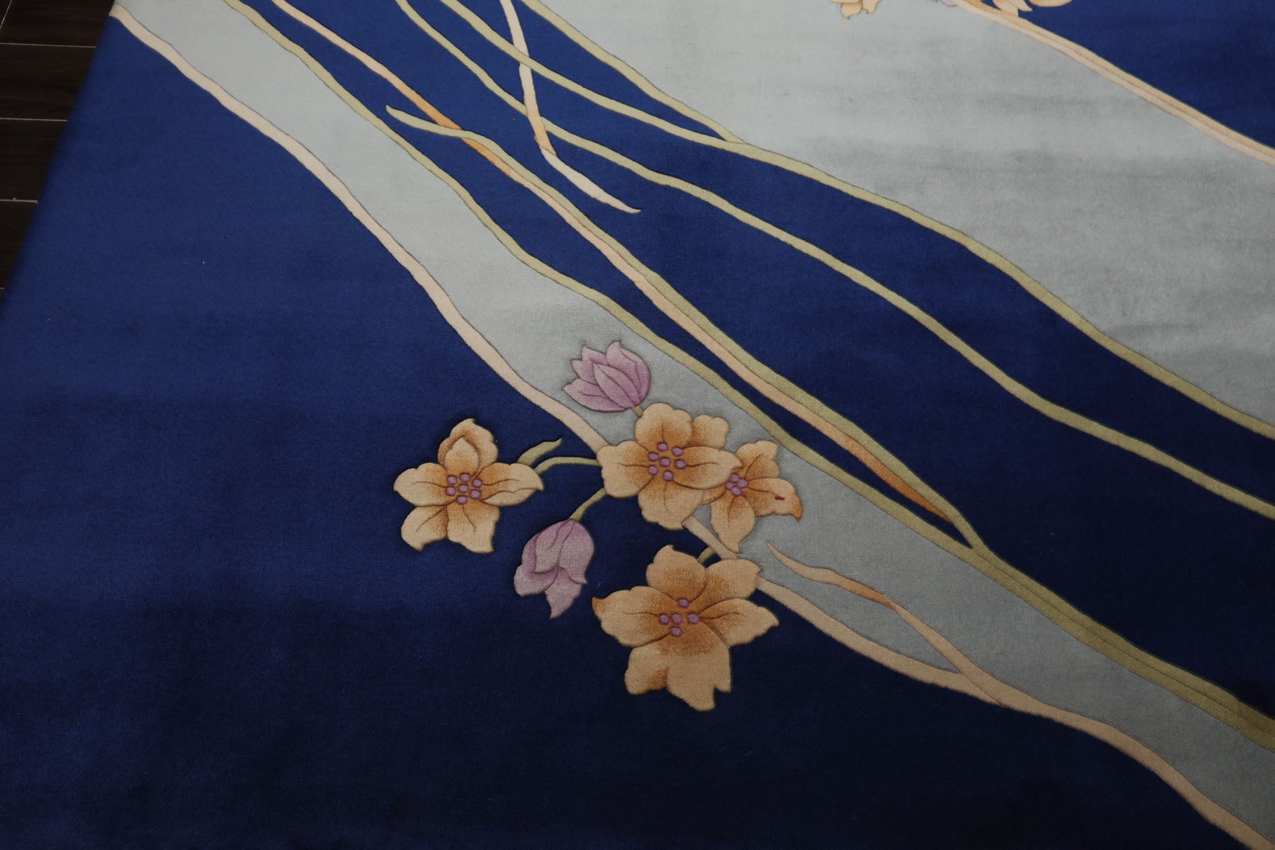 6x9 Navy, Mint, Lavender Color Hand Knotted Chinese Art Deco Wool Traditional Oriental Rug