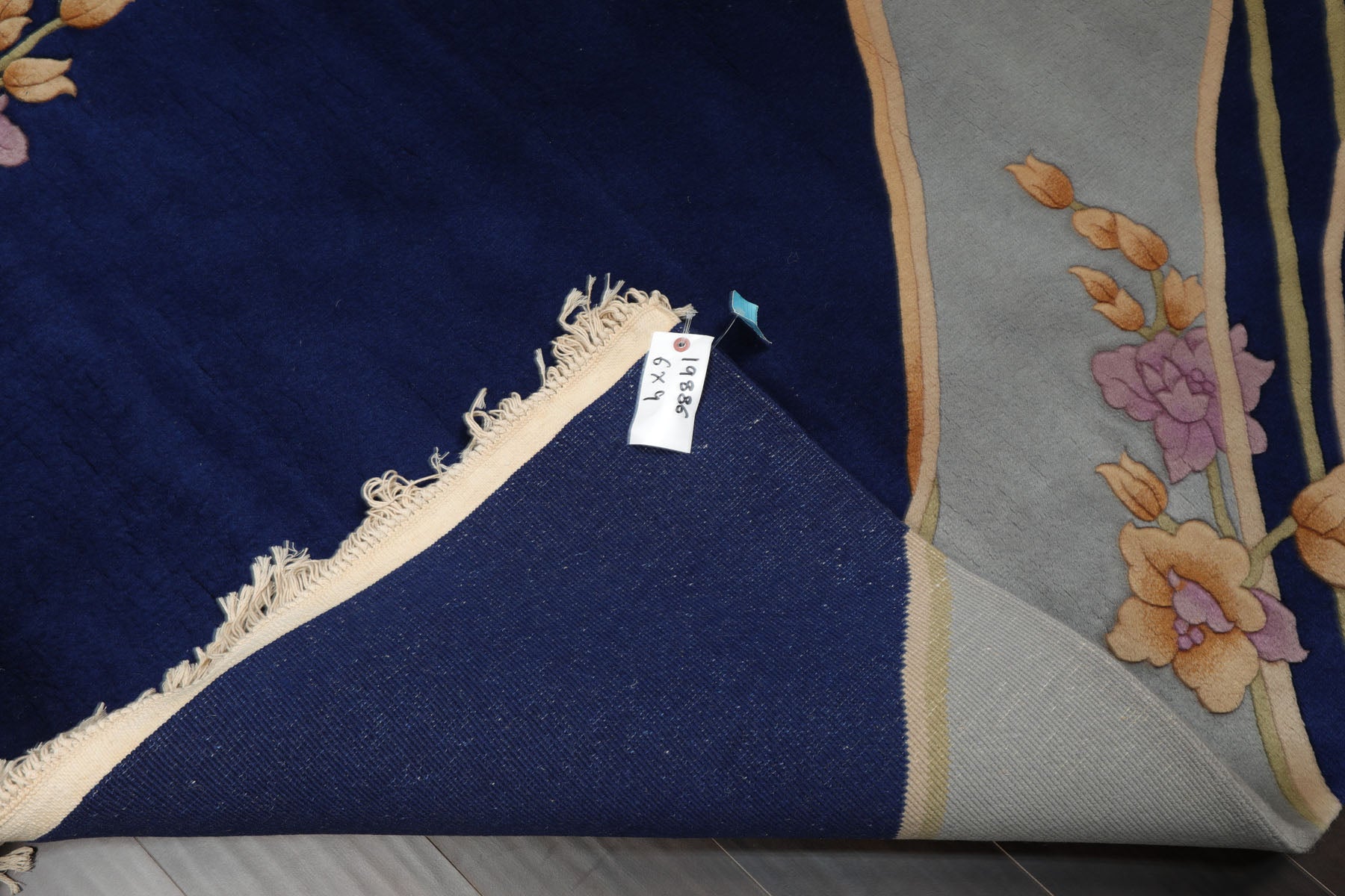 6x9 Navy, Mint, Lavender Color Hand Knotted Chinese Art Deco Wool Traditional Oriental Rug