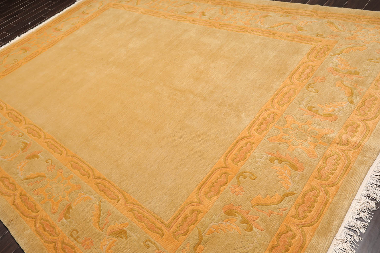 9x12 Beige, Peach, Gold Color Hand Knotted All-Over 100% Wool Traditional Oriental Rug
