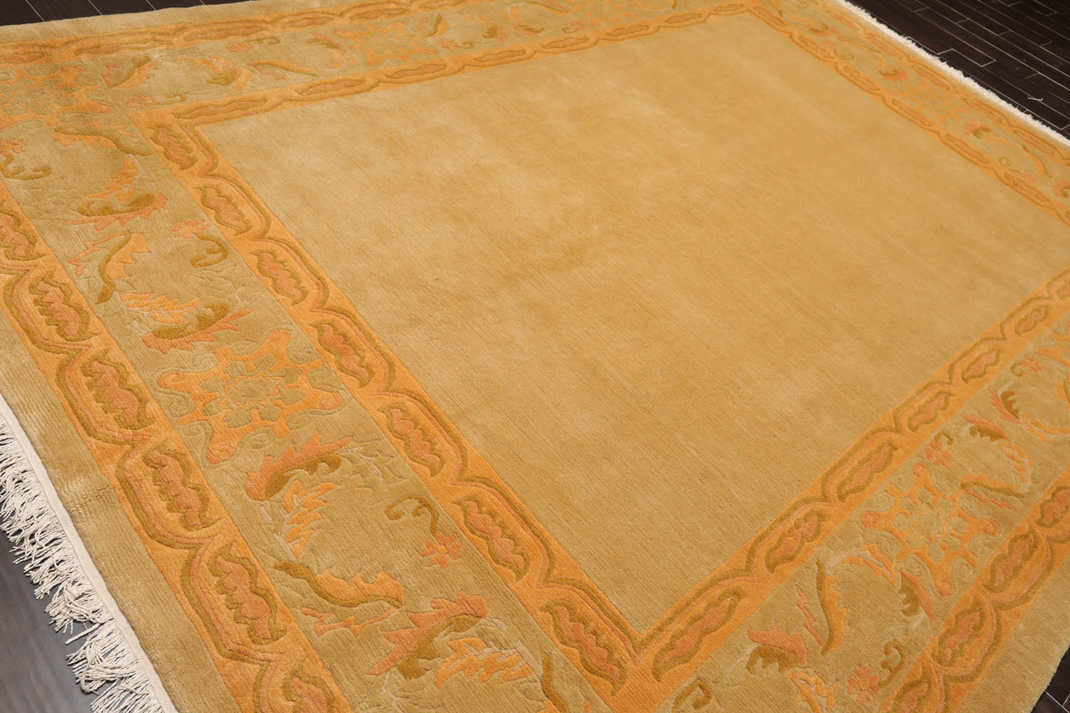 9x12 Beige, Peach, Gold Color Hand Knotted All-Over 100% Wool Traditional Oriental Rug