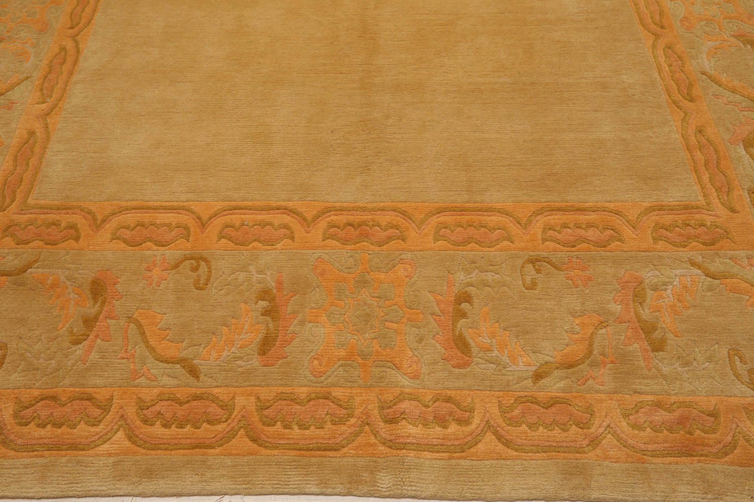 9x12 Beige, Peach, Gold Color Hand Knotted All-Over 100% Wool Traditional Oriental Rug