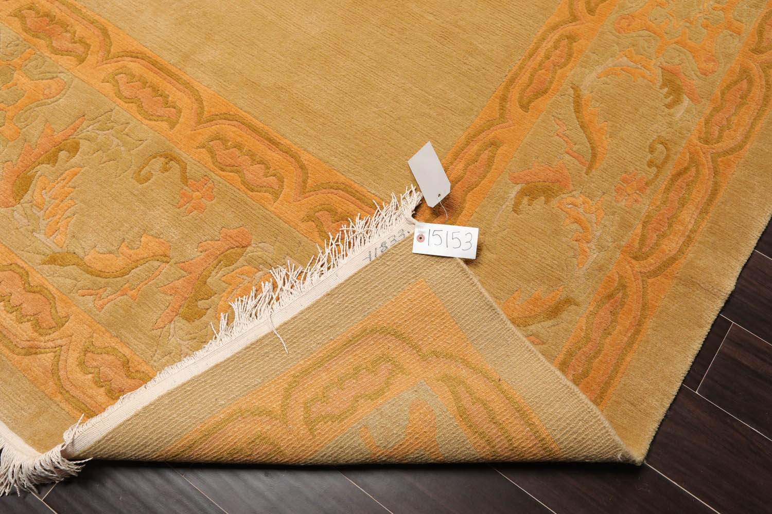 9x12 Beige, Peach, Gold Color Hand Knotted All-Over 100% Wool Traditional Oriental Rug