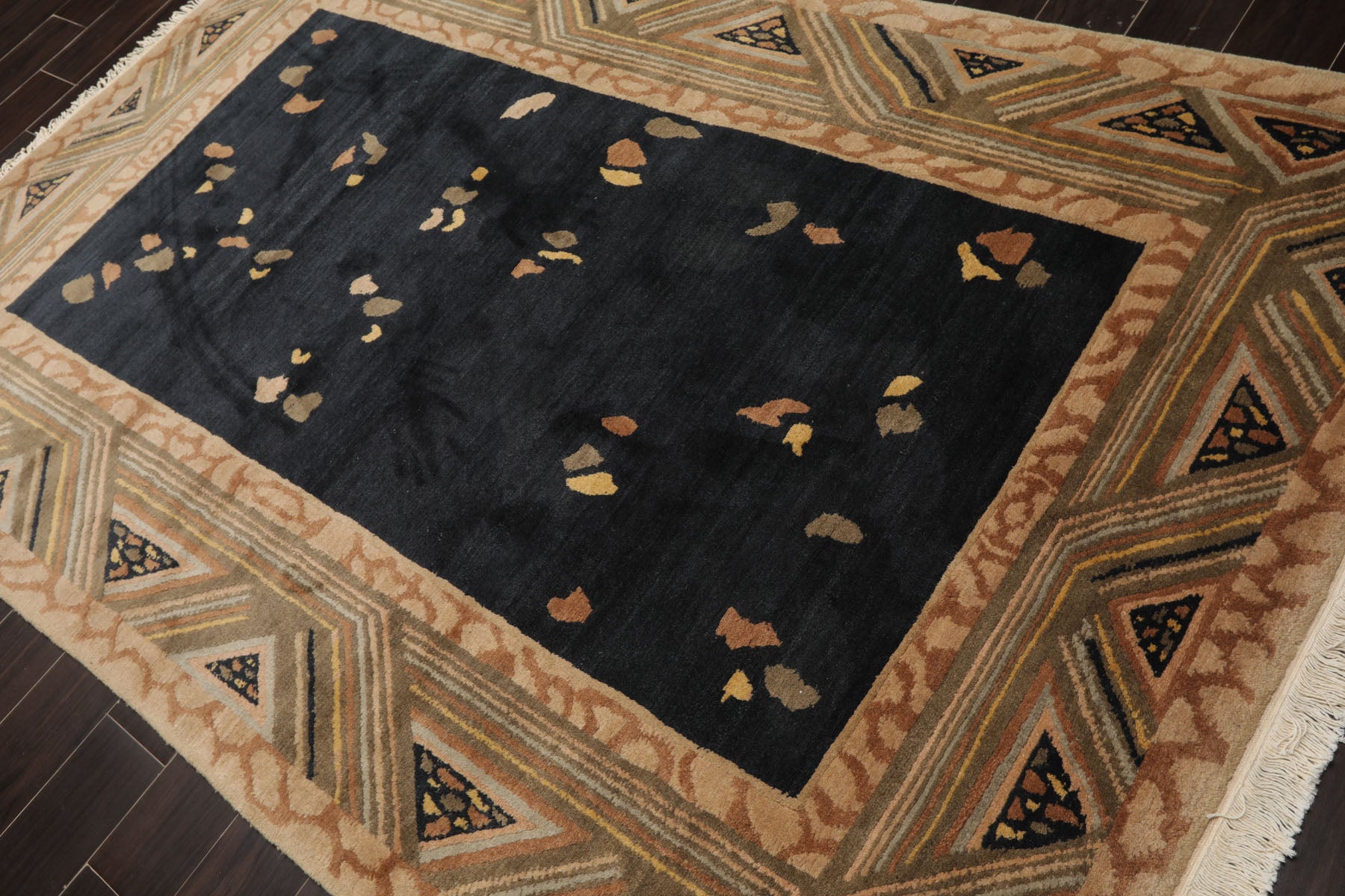 5x8 Charcoal, Brown, Beige Color Hand Knotted Tibetan New Zealand Wool Art Deco Oriental Rug