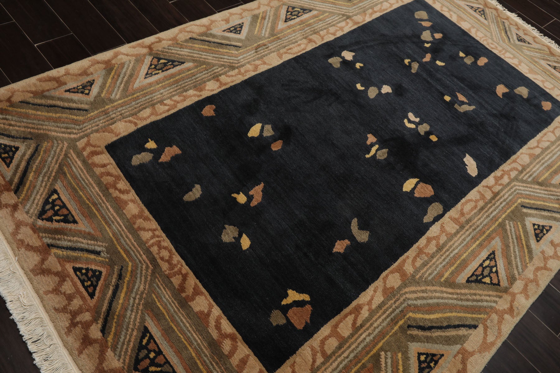 5x8 Charcoal, Brown, Beige Color Hand Knotted Tibetan New Zealand Wool Art Deco Oriental Rug
