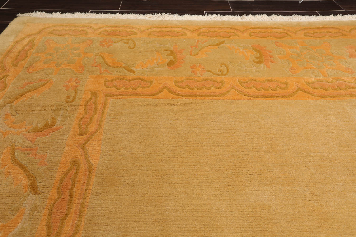 9x12 Beige, Peach, Gold Color Hand Knotted All-Over 100% Wool Traditional Oriental Rug