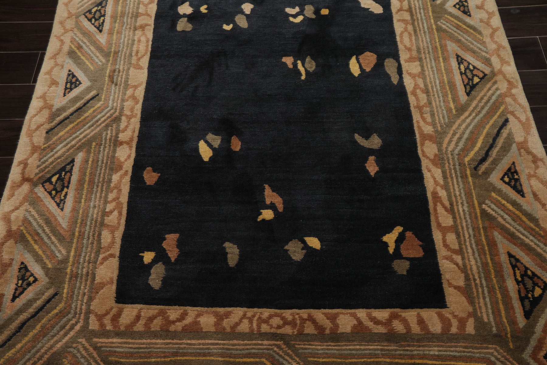 5x8 Charcoal, Brown, Beige Color Hand Knotted Tibetan New Zealand Wool Art Deco Oriental Rug