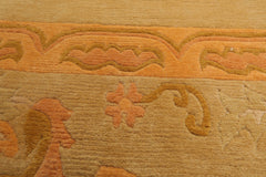 9x12 Beige, Peach, Gold Color Hand Knotted All-Over 100% Wool Traditional Oriental Rug
