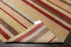 9x12 Rust, Tan, Lime Color Hand Knotted All-Over 100% Wool Modern Oriental Rug