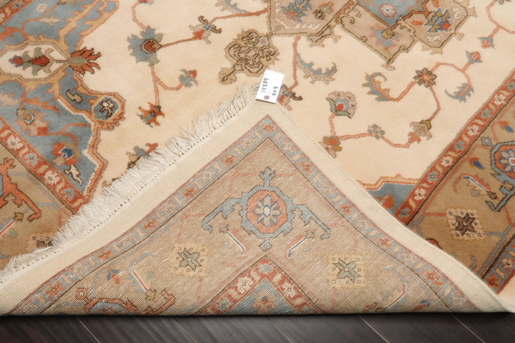 6x9 Ivory, Tan, Blue Color Hand Knotted Heriz New Zealand Wool Traditional Oriental Rug