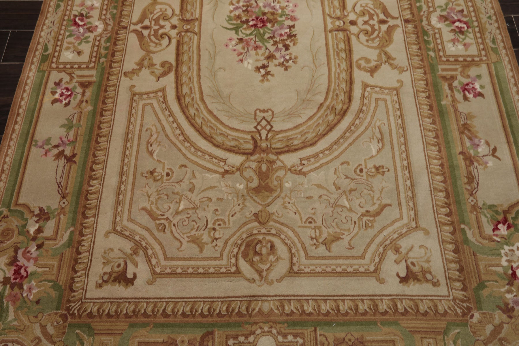 5x8 Beige, Tan, Green Color Hand Woven Aubusson Savonnerie Wool Traditional Oriental Rug