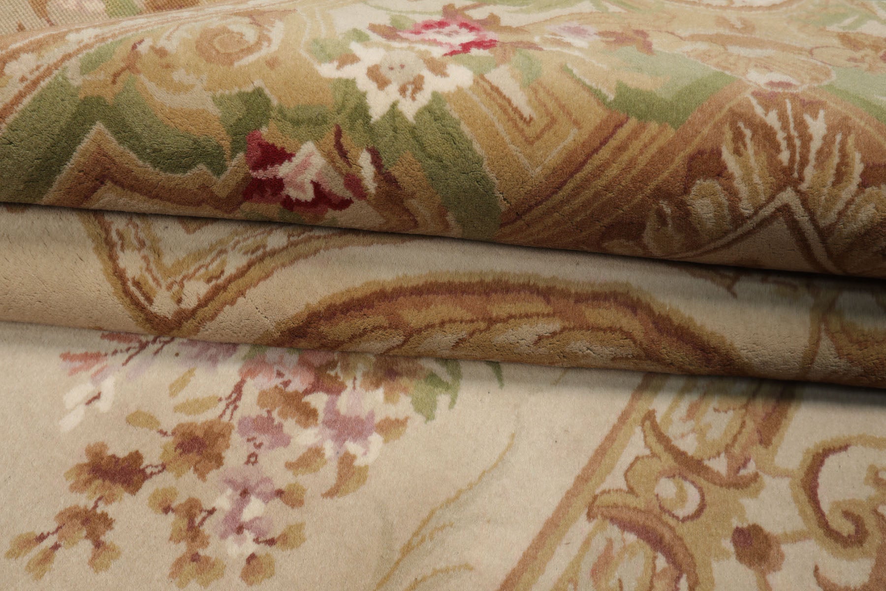 5x8 Beige, Tan, Green Color Hand Woven Aubusson Savonnerie Wool Traditional Oriental Rug