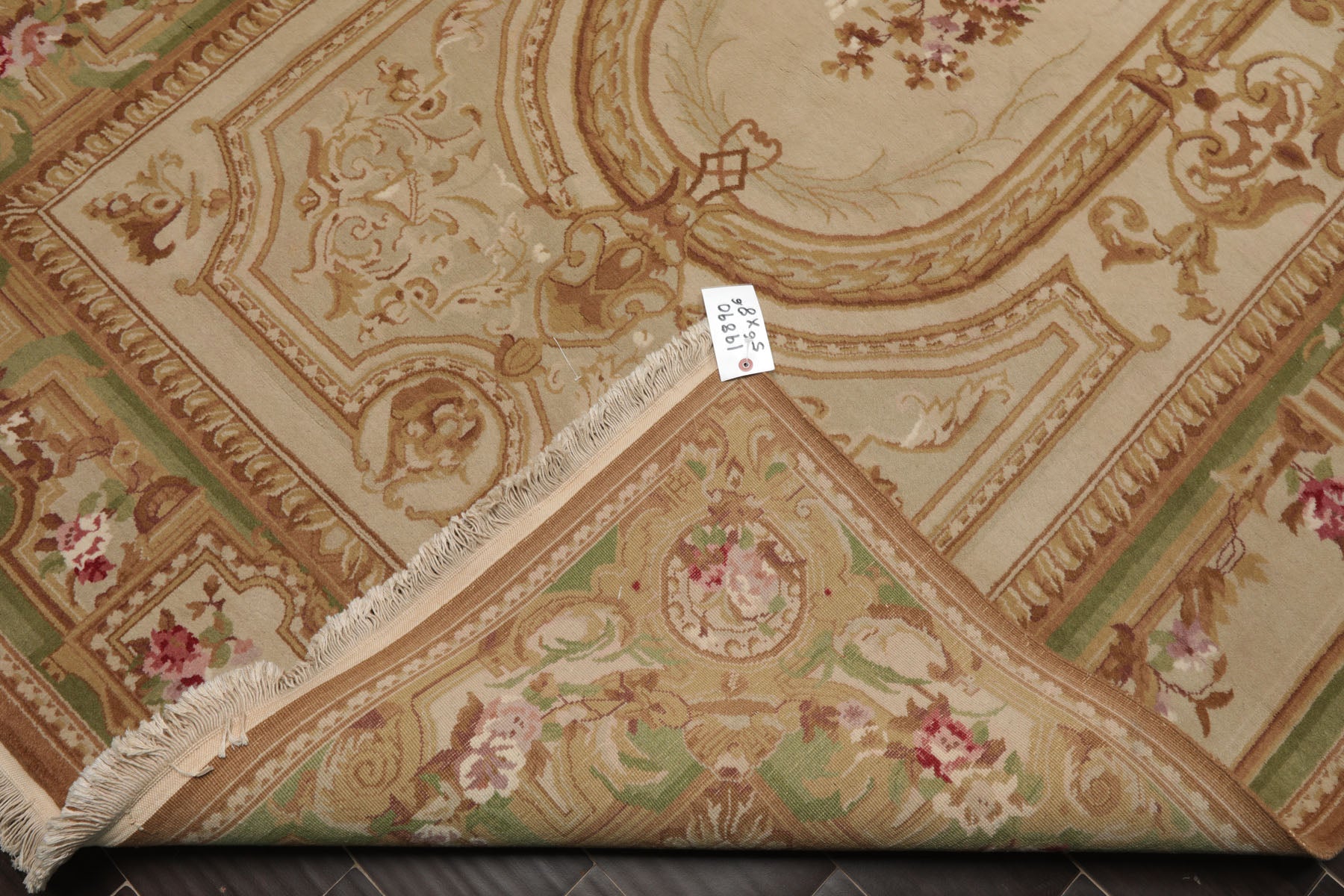 5x8 Beige, Tan, Green Color Hand Woven Aubusson Savonnerie Wool Traditional Oriental Rug