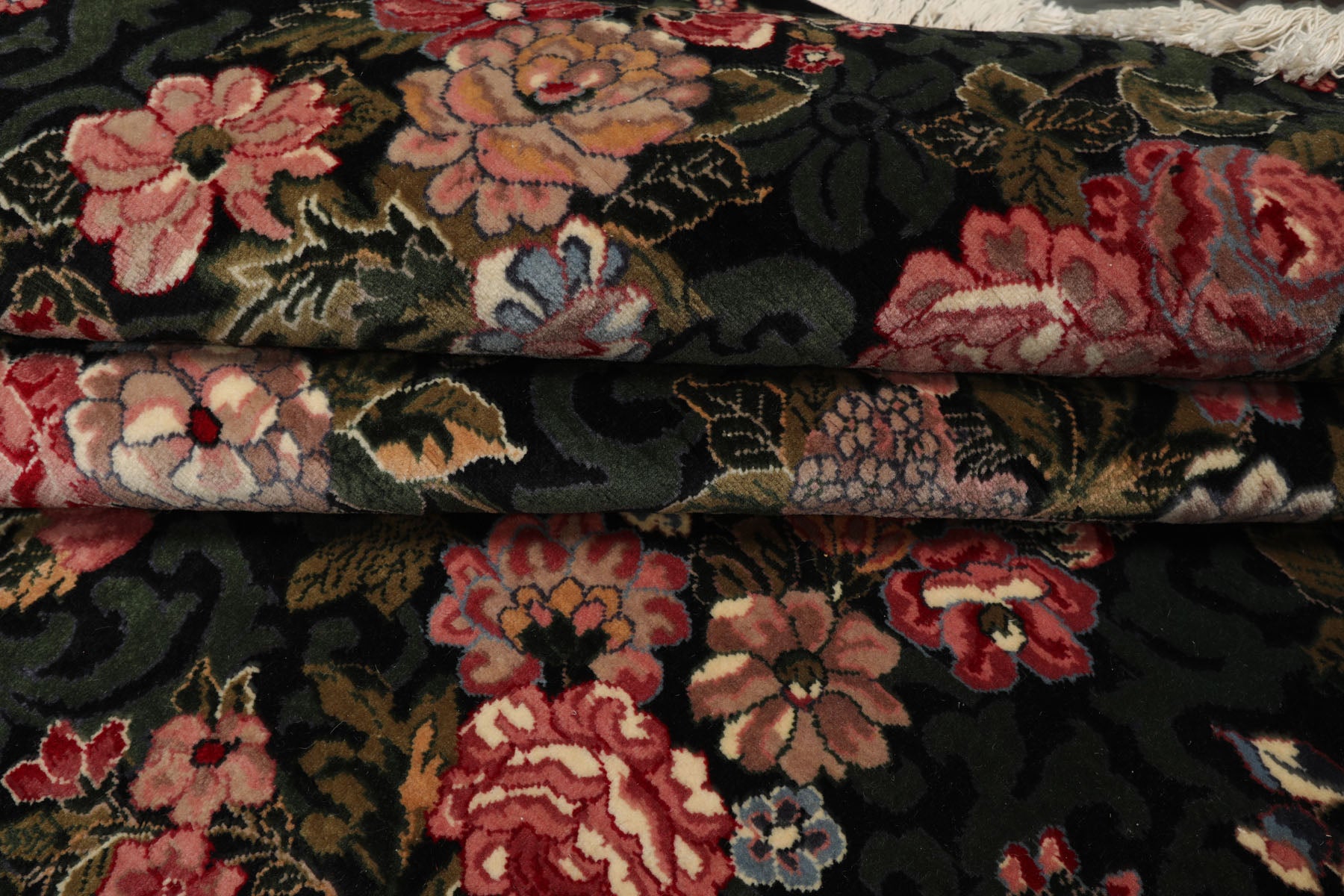 6x9 Black, Green, Ivory Color Hand Knotted Aubusson Savonnerie Wool Traditional Oriental Rug