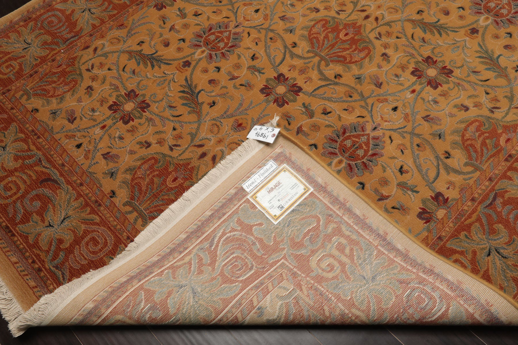 6x9 Gold, Burnt Orange, Green Color Machine Made French Aubusson Savonnerie New Zealand Wool Transitional Oriental Rug