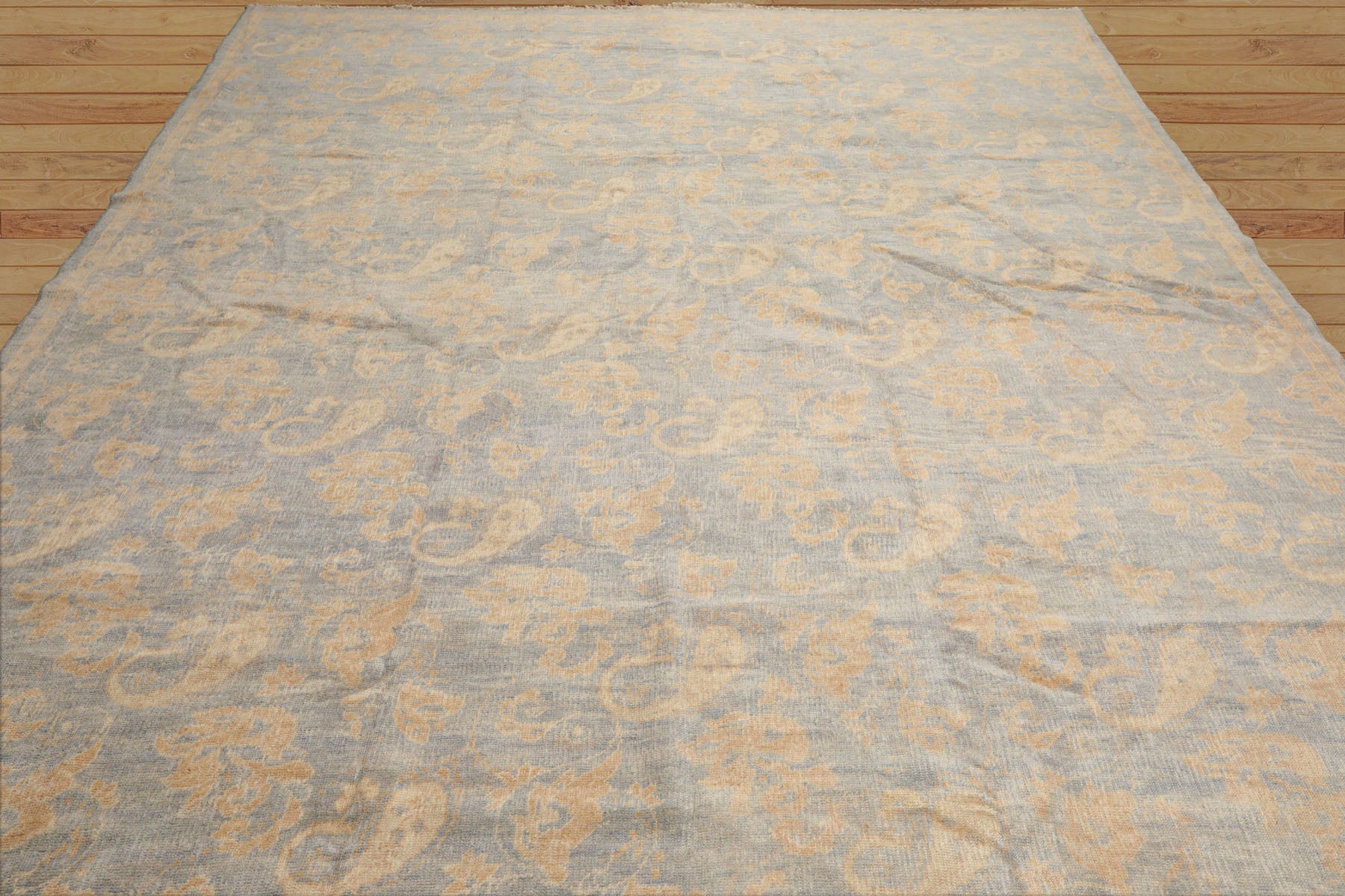 Hand-Knotted 9x12 Tibetan Wool Rug – Antique Traditional Oriental Area Rug in Light Blue and Beige