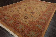6x9 Gold, Burnt Orange, Green Color Machine Made French Aubusson Savonnerie New Zealand Wool Transitional Oriental Rug