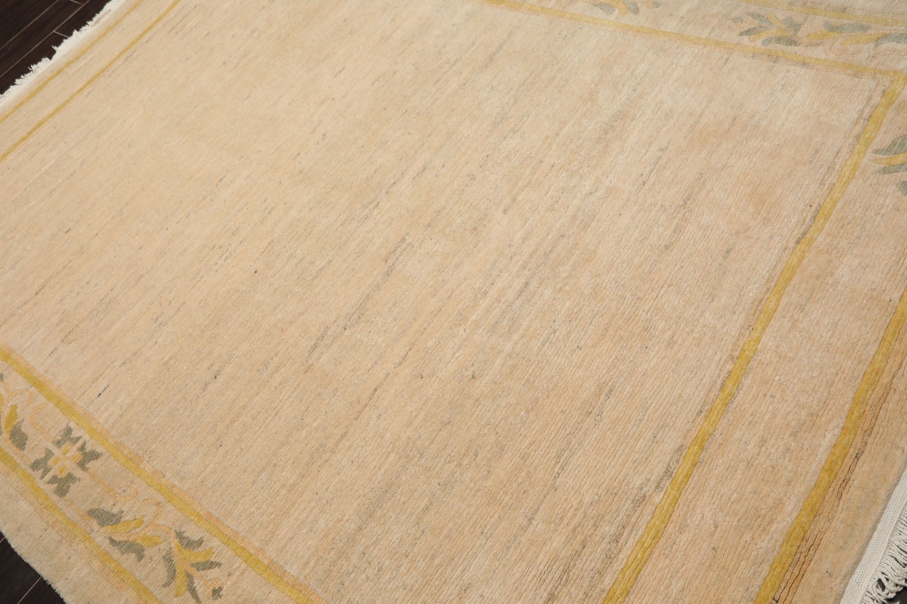 6x9 Oatmeal, Gold, Gray Color Hand Knotted Tibetan New Zealand Wool Art Deco Oriental Rug