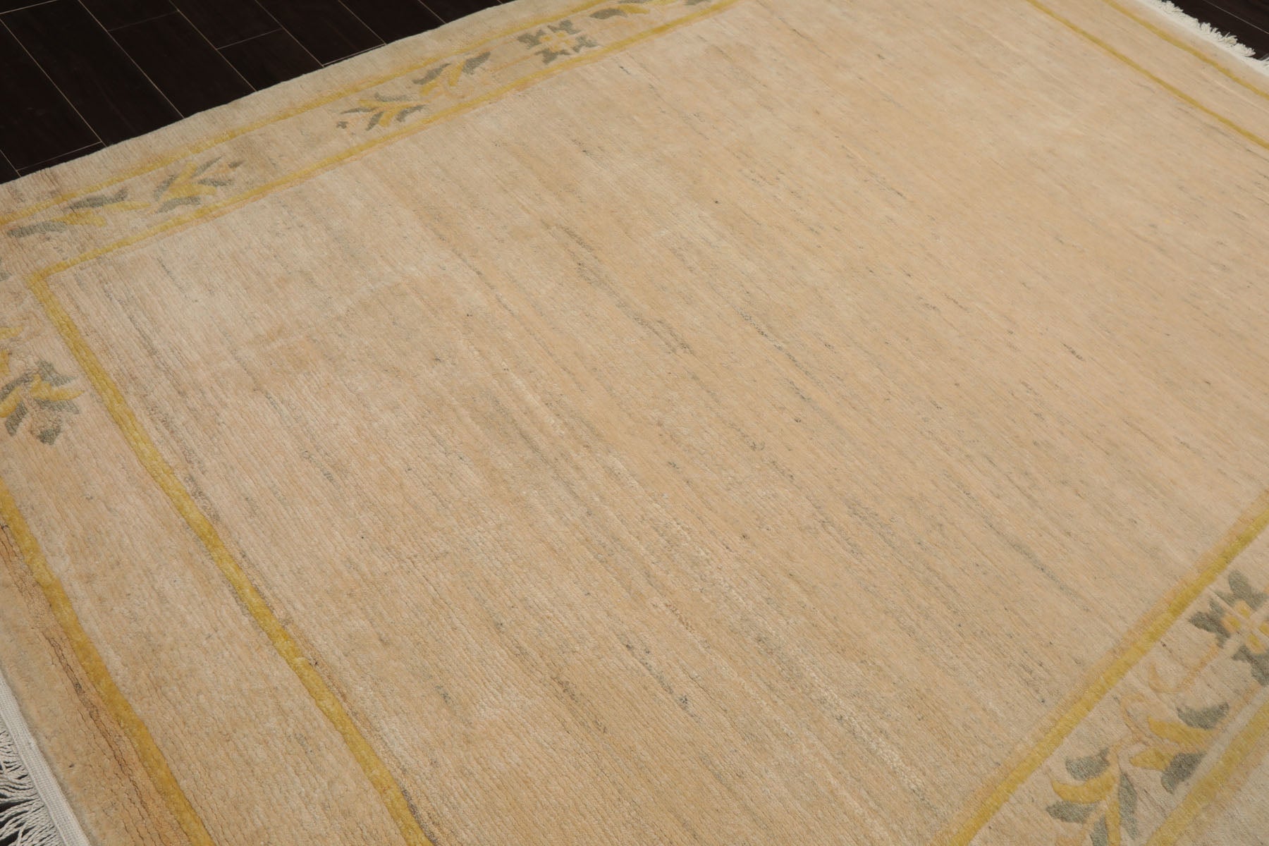 6x9 Oatmeal, Gold, Gray Color Hand Knotted Tibetan New Zealand Wool Art Deco Oriental Rug