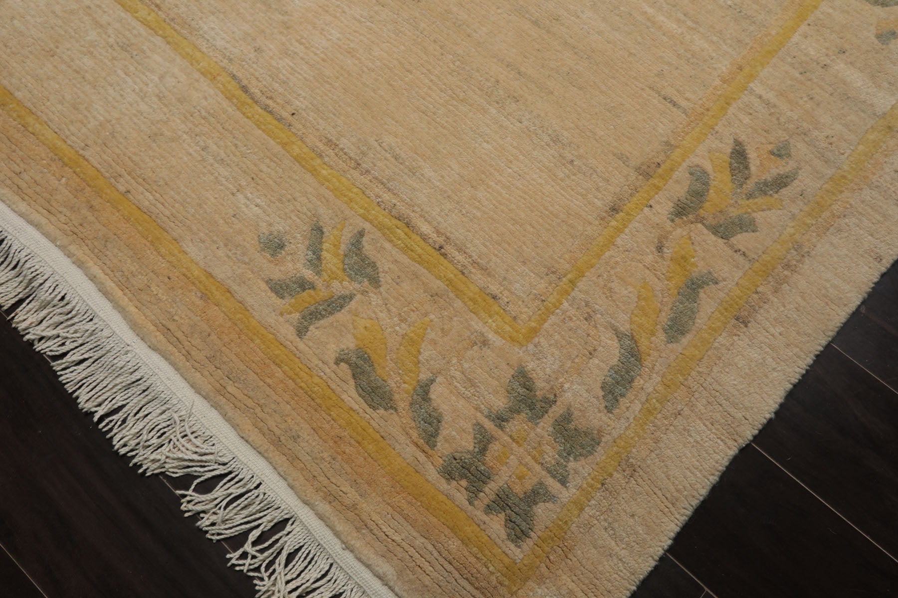 6x9 Oatmeal, Gold, Gray Color Hand Knotted Tibetan New Zealand Wool Art Deco Oriental Rug