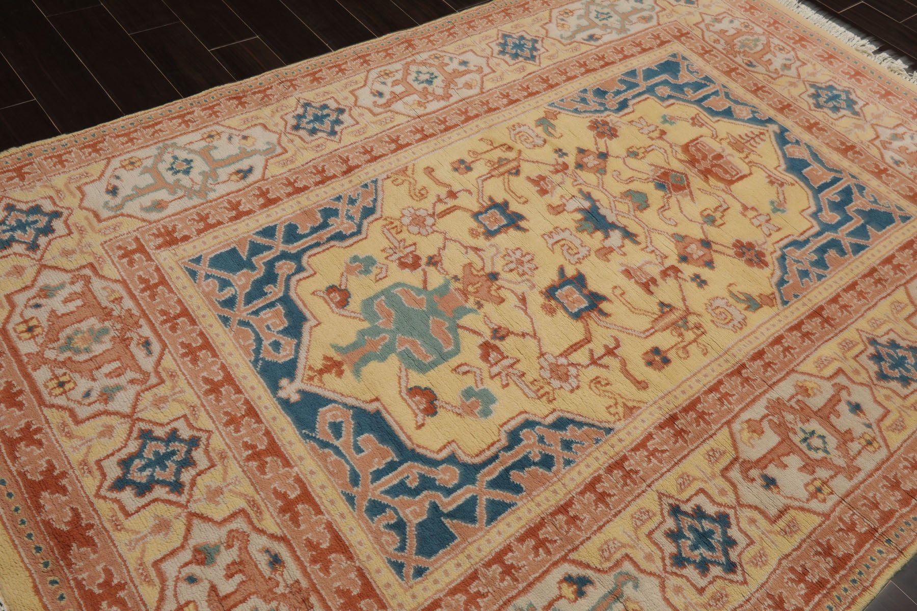 6x9 Vanilla, Turquoise, Ivory Color Hand Knotted Oushak Wool Traditional Oriental Rug