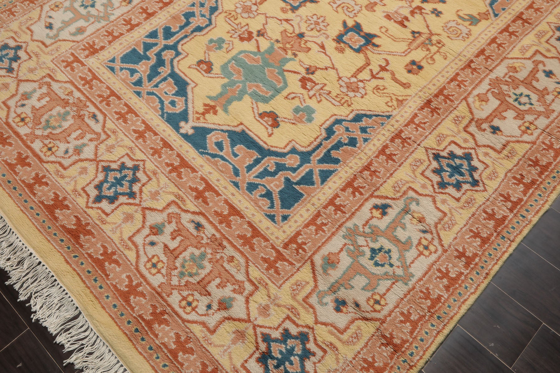 6x9 Vanilla, Turquoise, Ivory Color Hand Knotted Oushak Wool Traditional Oriental Rug
