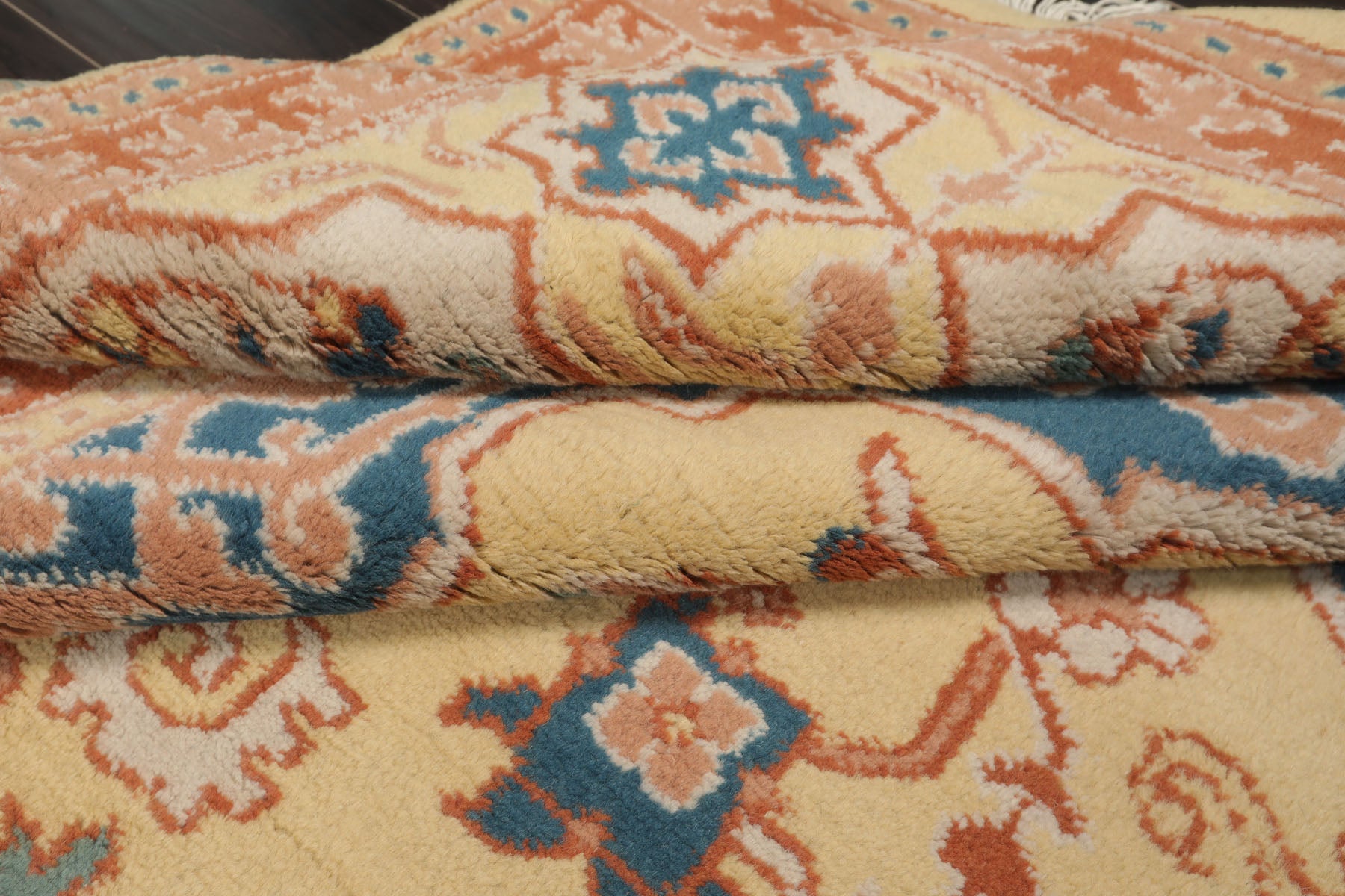 6x9 Vanilla, Turquoise, Ivory Color Hand Knotted Oushak Wool Traditional Oriental Rug