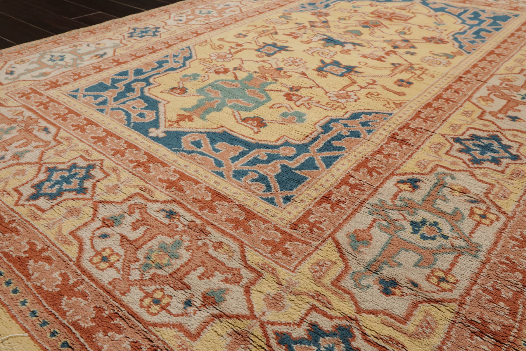 6x9 Vanilla, Turquoise, Ivory Color Hand Knotted Oushak Wool Traditional Oriental Rug