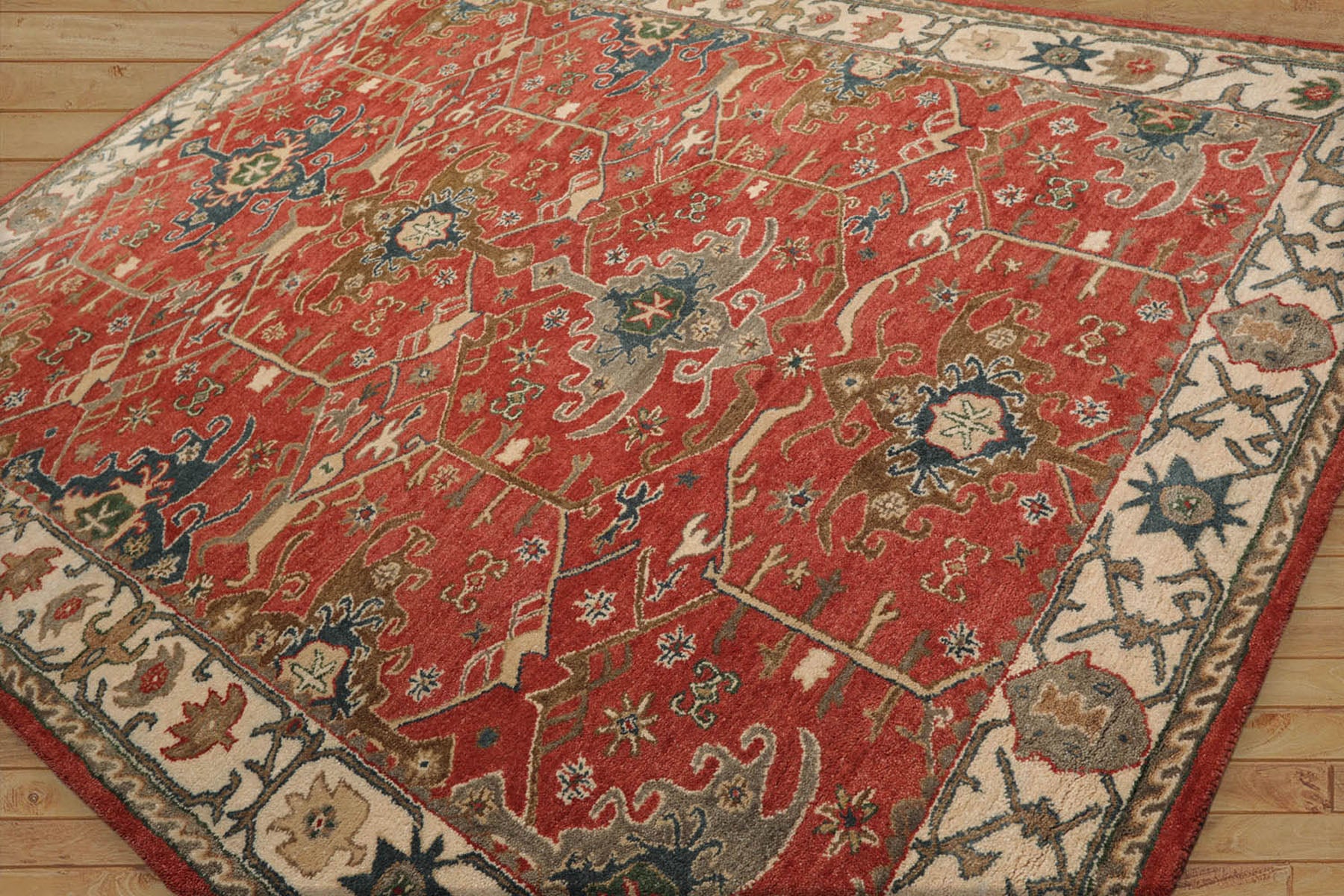 Multi Size Muted Coral Ivory Gray Color Hand Tufted All-Over 100% Wool Arts & Crafts Oriental Rug