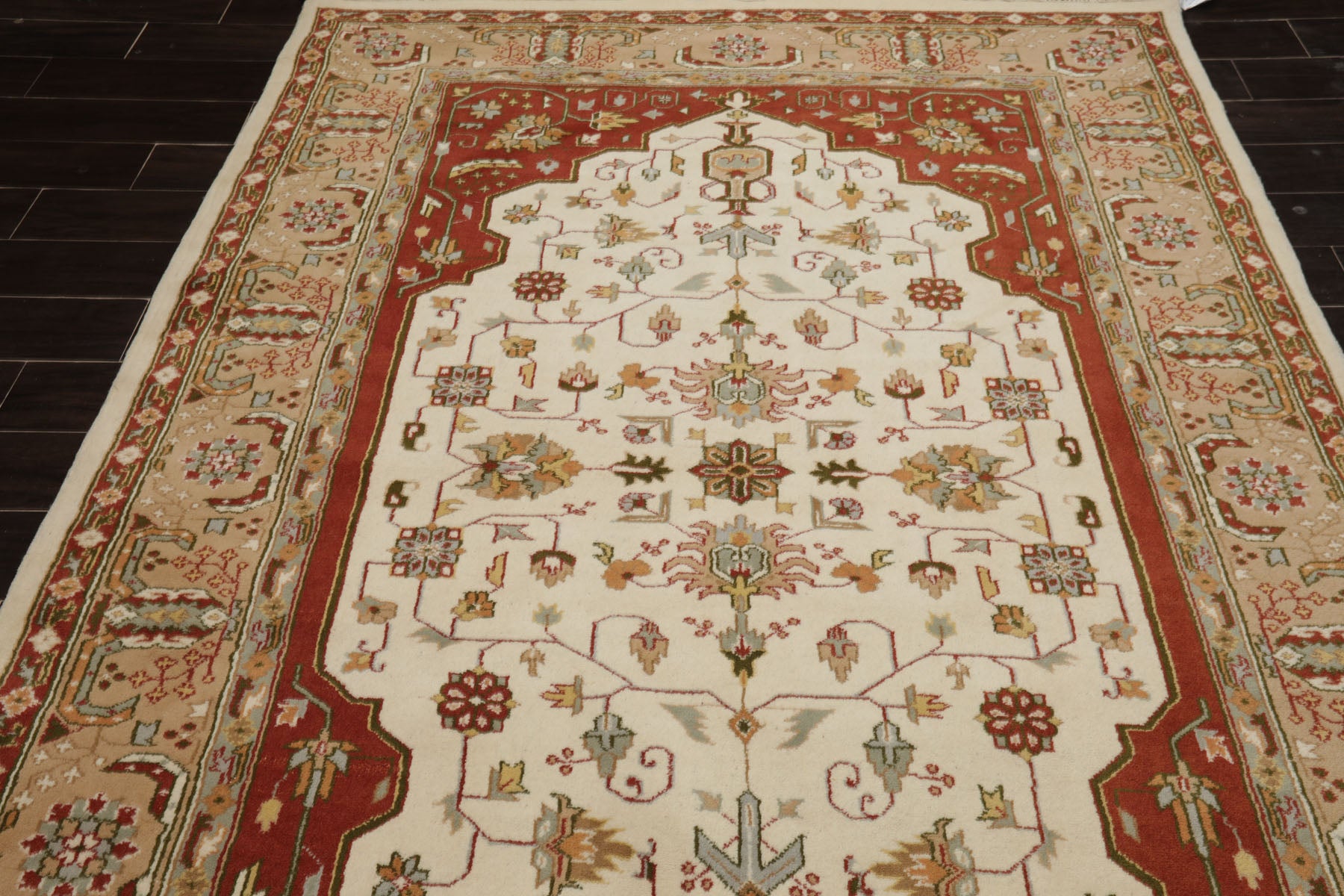 6x8 Ivory, Burnt Orange, Tan Color Hand Knotted Heriz Wool Traditional Oriental Rug