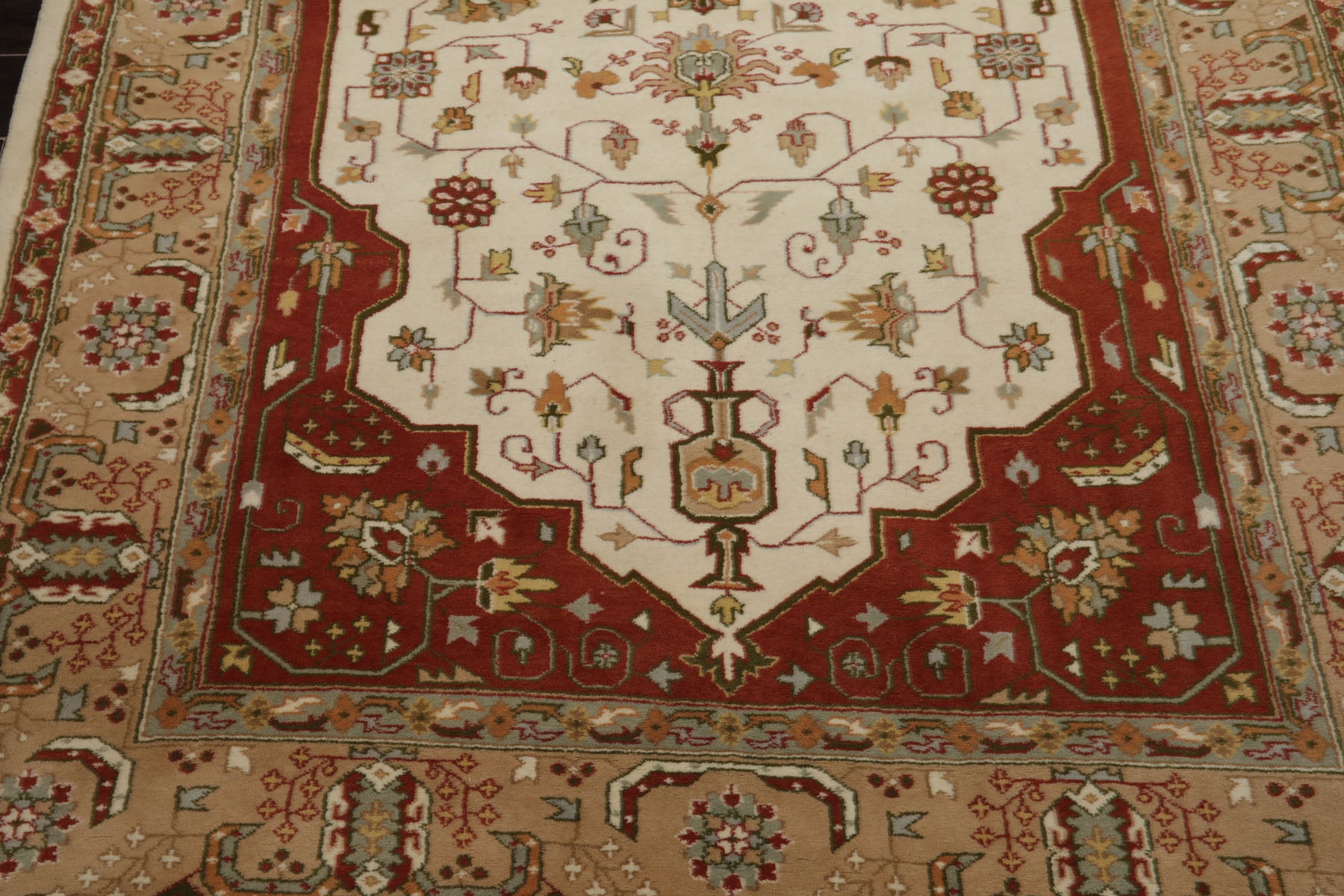 6x8 Ivory, Burnt Orange, Tan Color Hand Knotted Heriz Wool Traditional Oriental Rug