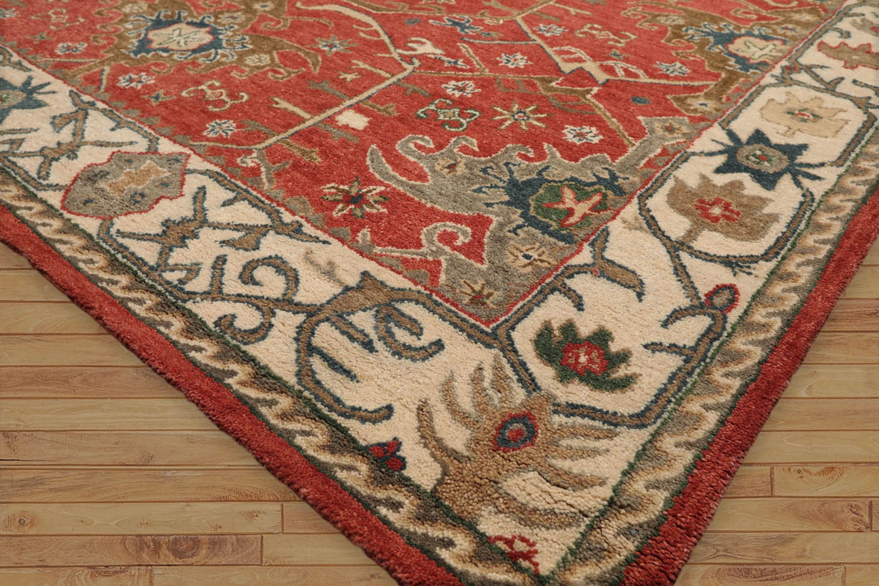 Multi Size Muted Coral Ivory Gray Color Hand Tufted All-Over 100% Wool Arts & Crafts Oriental Rug