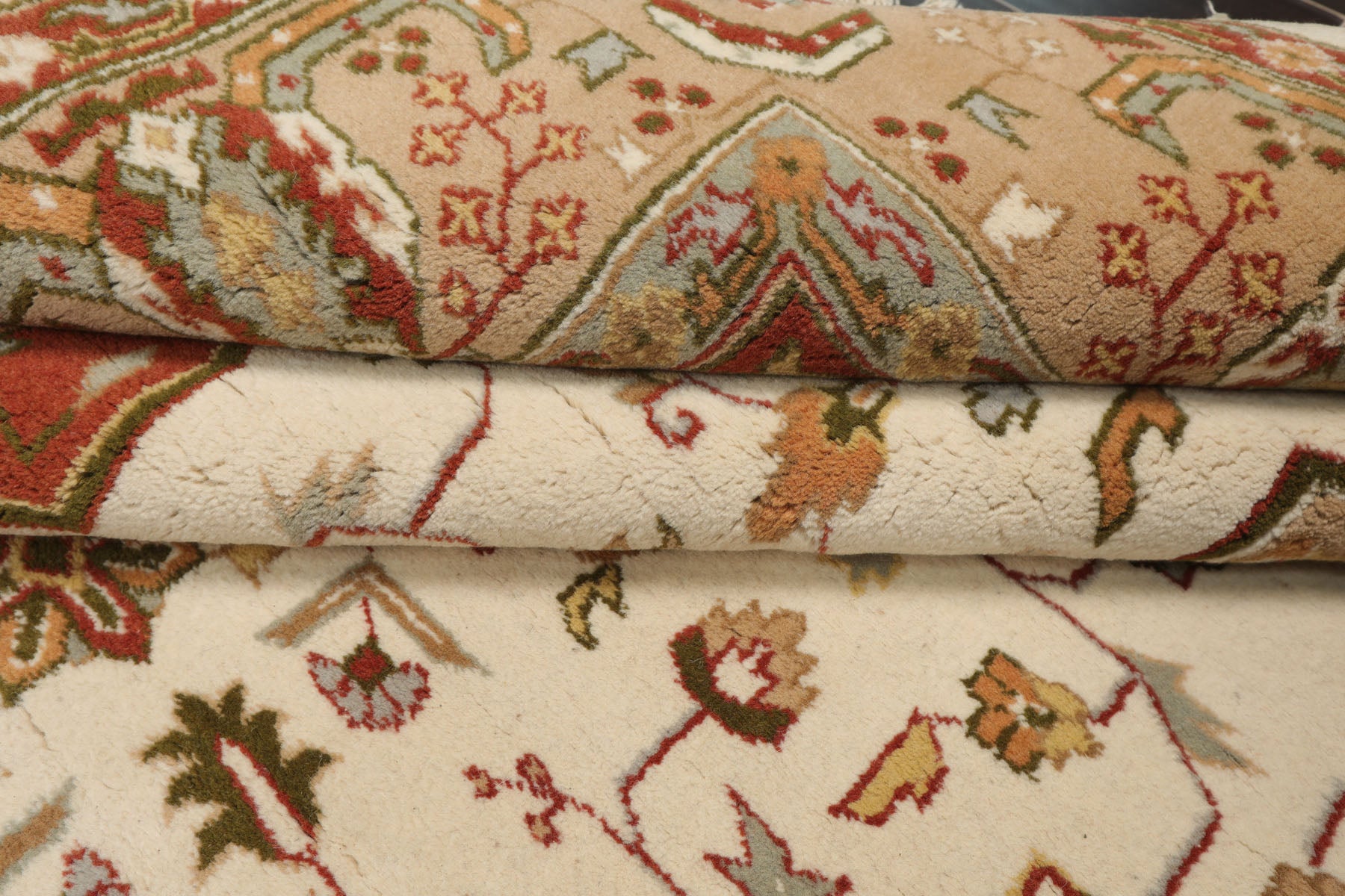 6x8 Ivory, Burnt Orange, Tan Color Hand Knotted Heriz Wool Traditional Oriental Rug