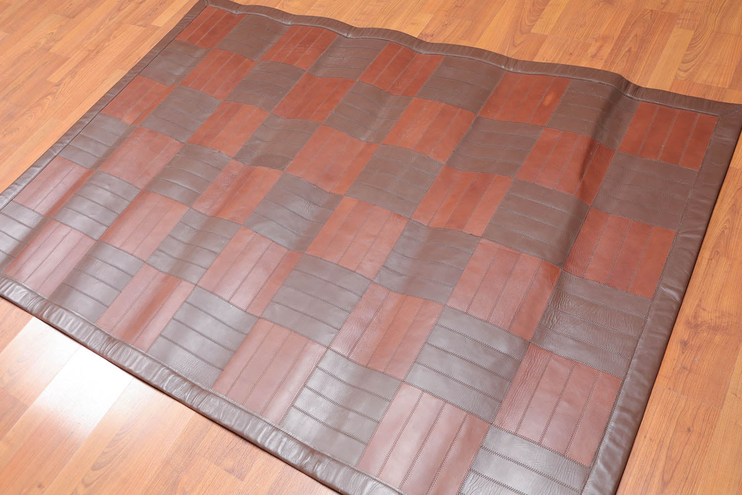 4x6 Brown, , Color Hand Woven Checked 100% Leather Traditional Oriental Rug