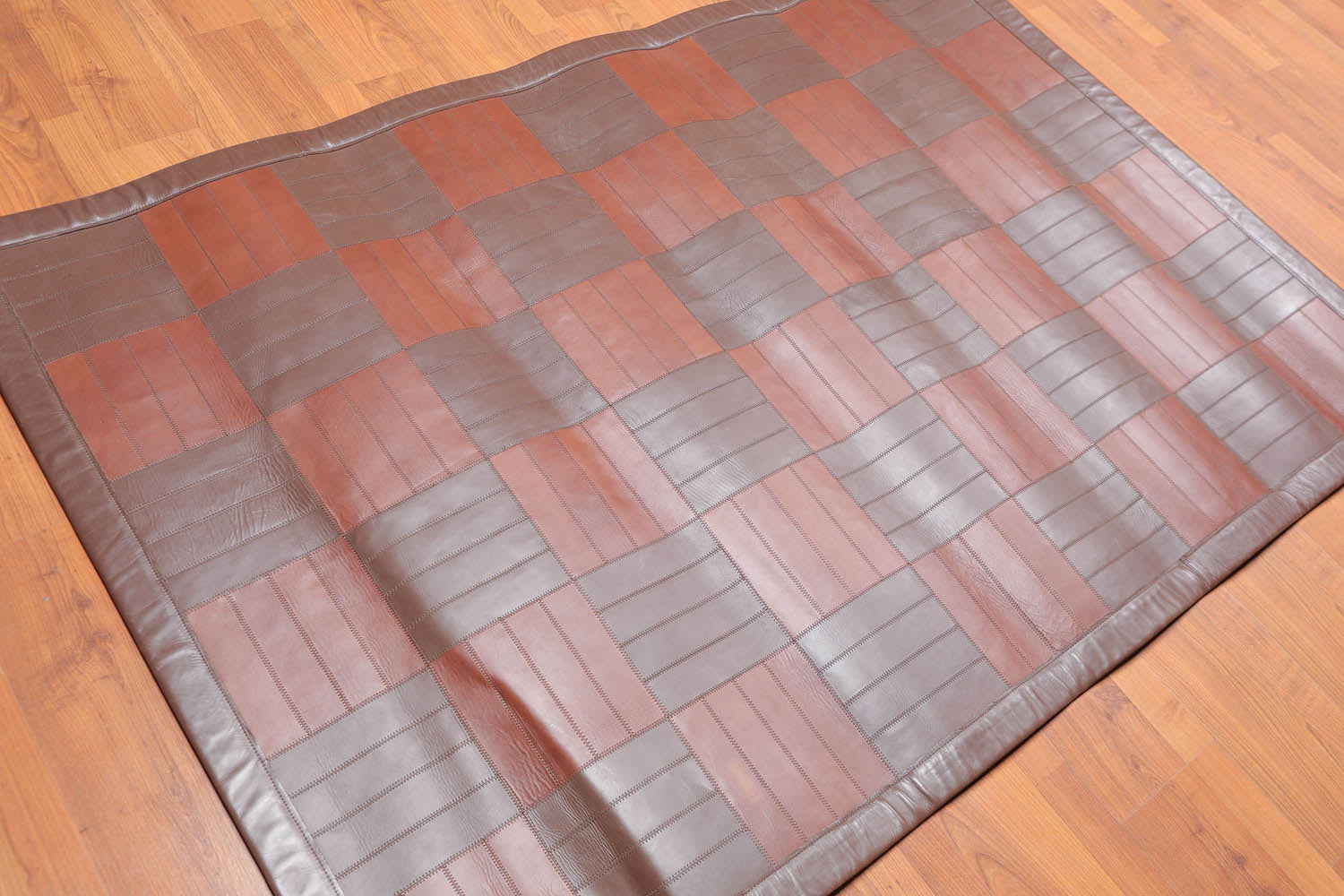 4x6 Brown, , Color Hand Woven Checked 100% Leather Traditional Oriental Rug