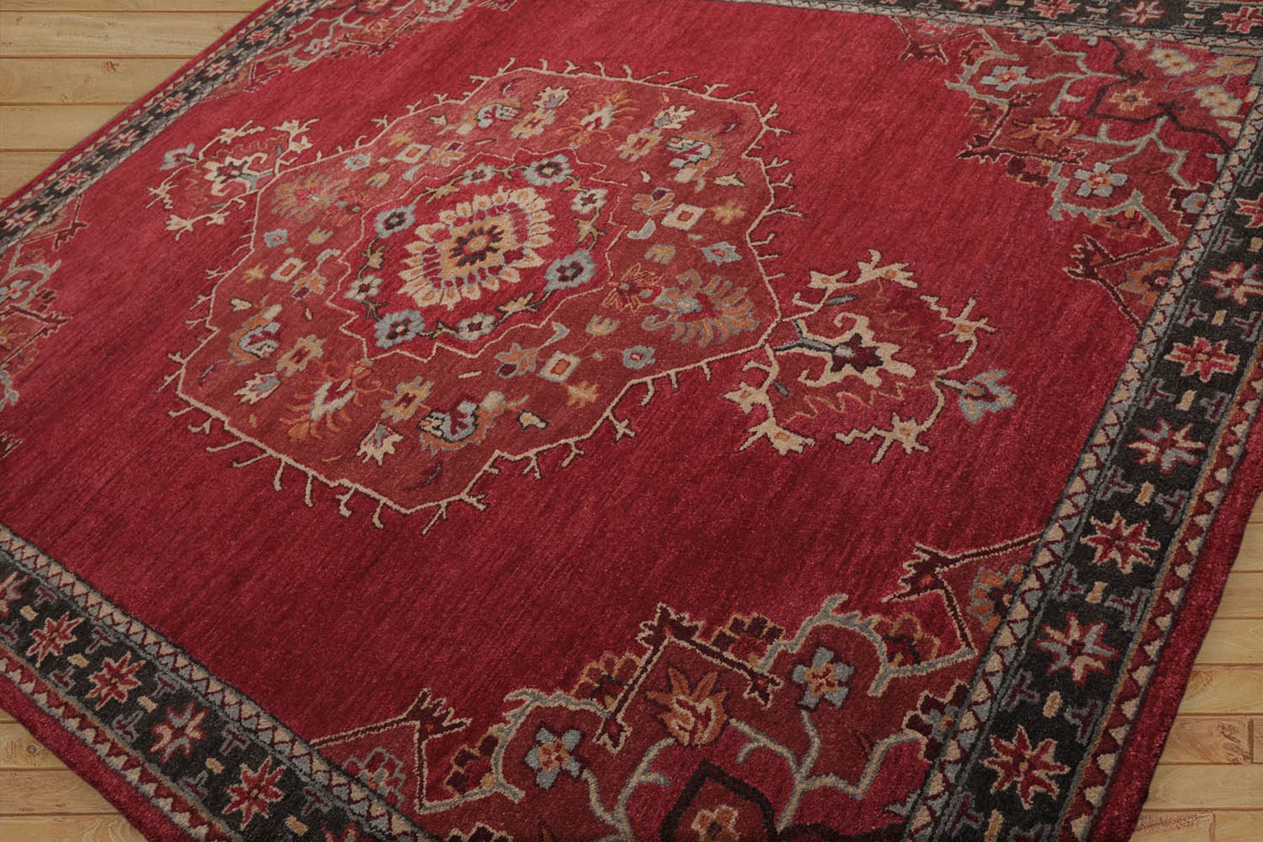 Multi Size Pomegranate Dark Gray Beige Color Hand Tufted All-Over 100% Wool Transitional Oriental Rug