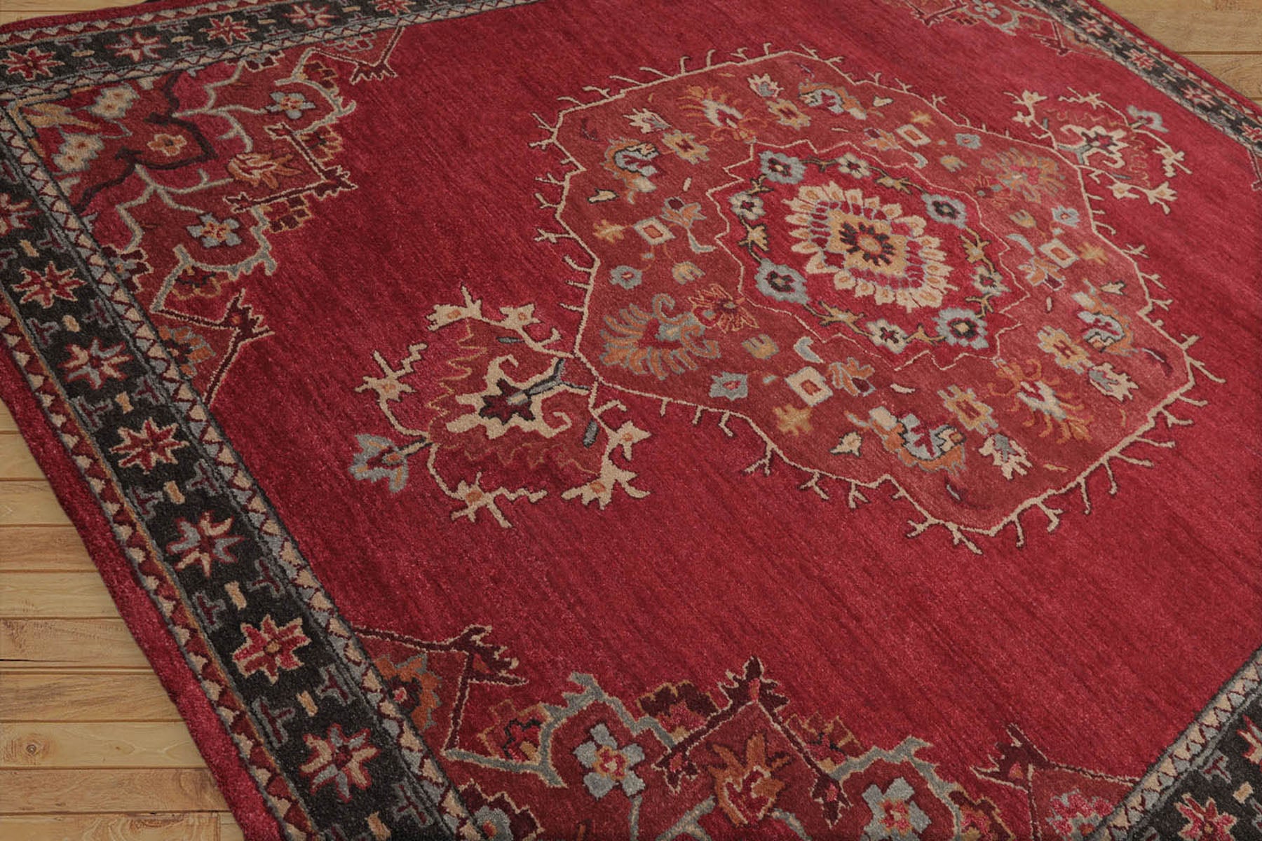 Multi Size Pomegranate Dark Gray Beige Color Hand Tufted All-Over 100% Wool Transitional Oriental Rug